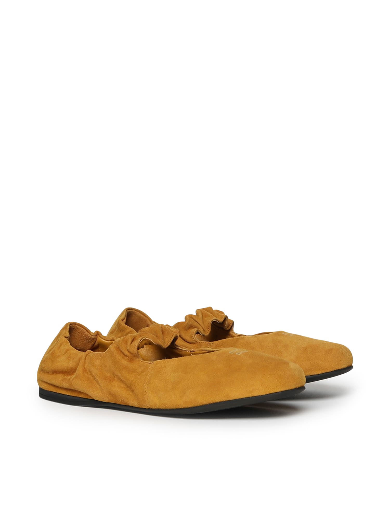 Miu Miu Suede Ruffle Ballerinas In Brown