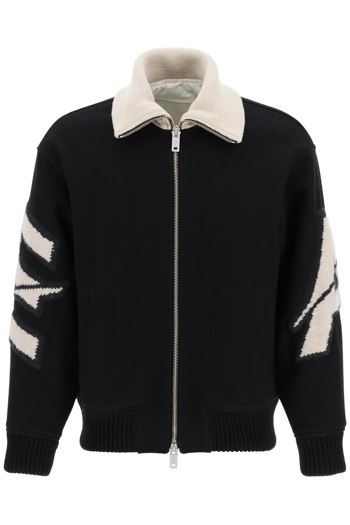 EMPORIO ARMANI WOOL BLEND JACKET WITH KNIT PATCHES