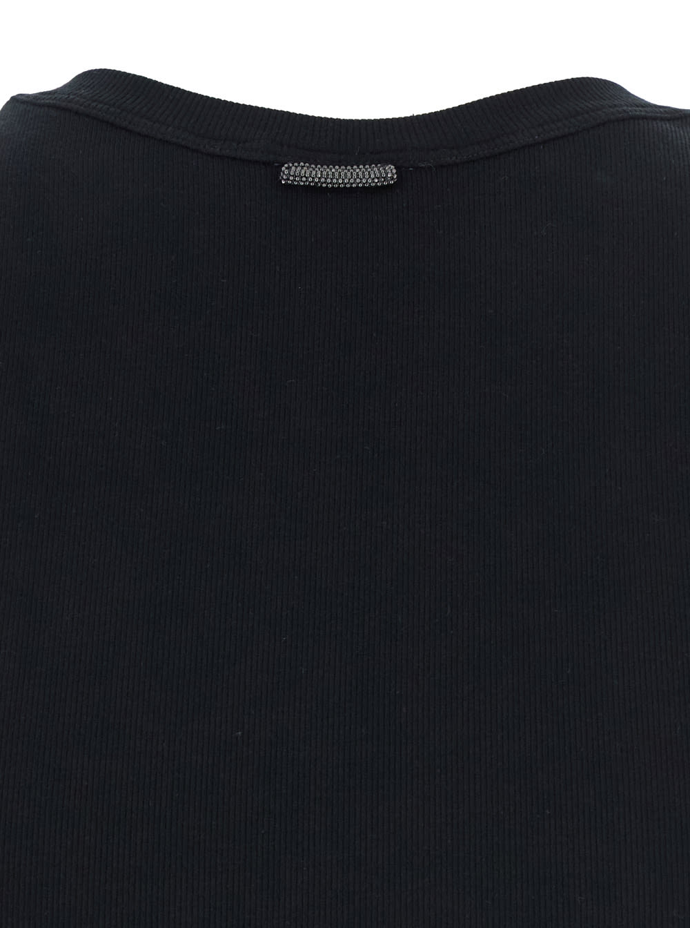 Brunello Cucinelli Black Sleeveless Top With Round Neck And Monil Detail On The Rear In Cotton Stretch Woman