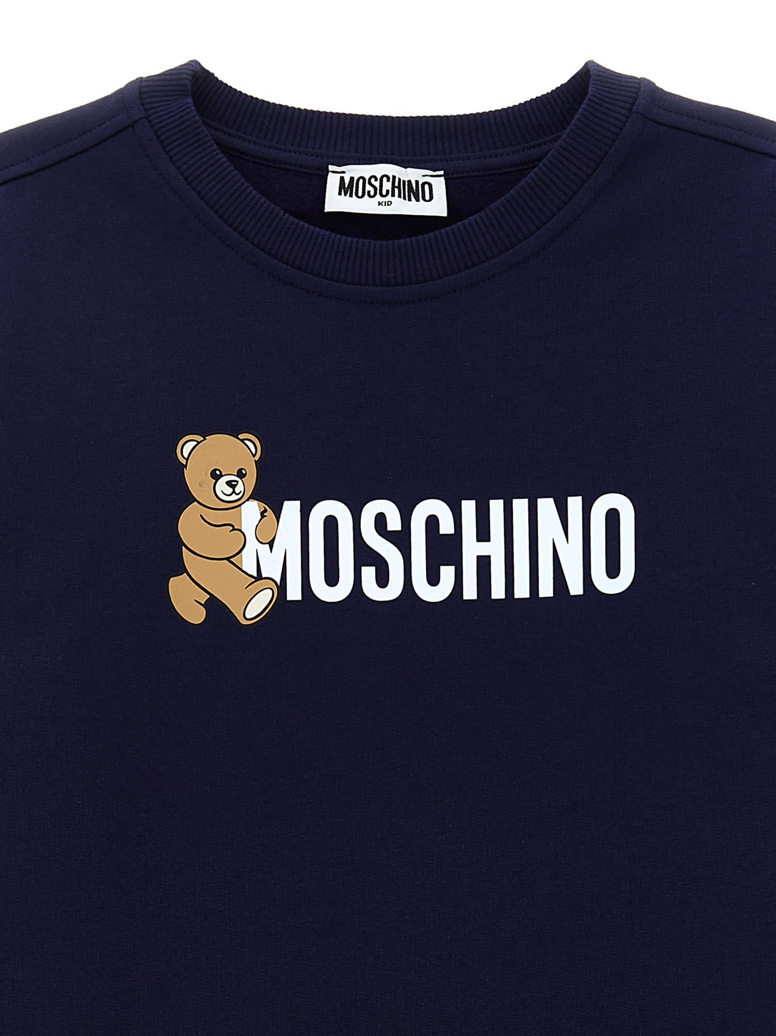 Moschino Teddy-print Cotton Dress In Blue
