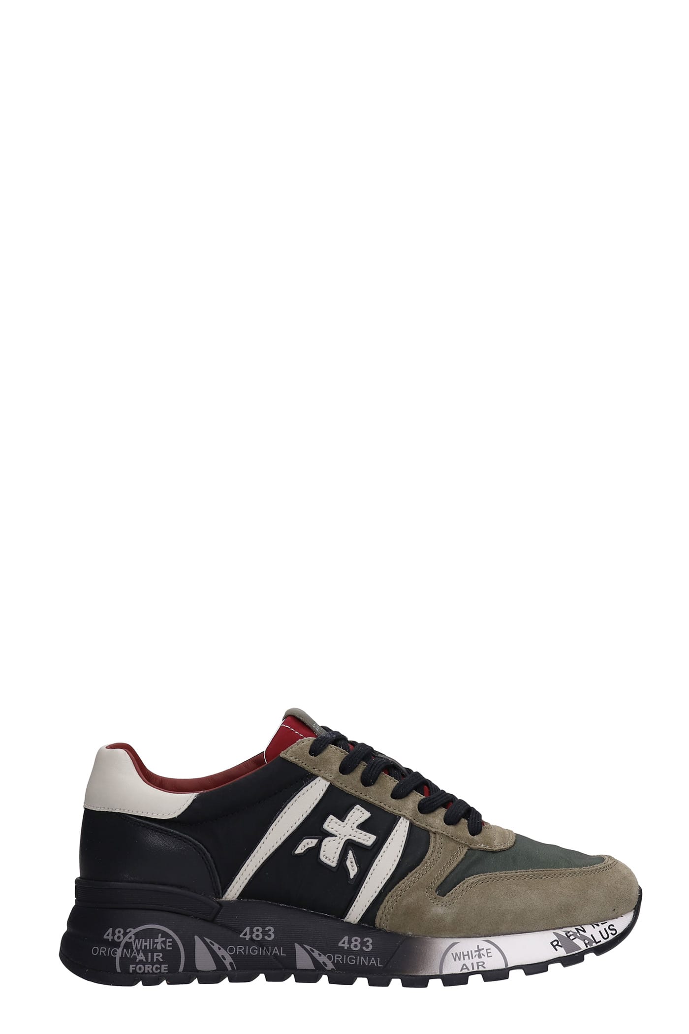 Premiata Lander Sneakers In Green Suede And Fabric