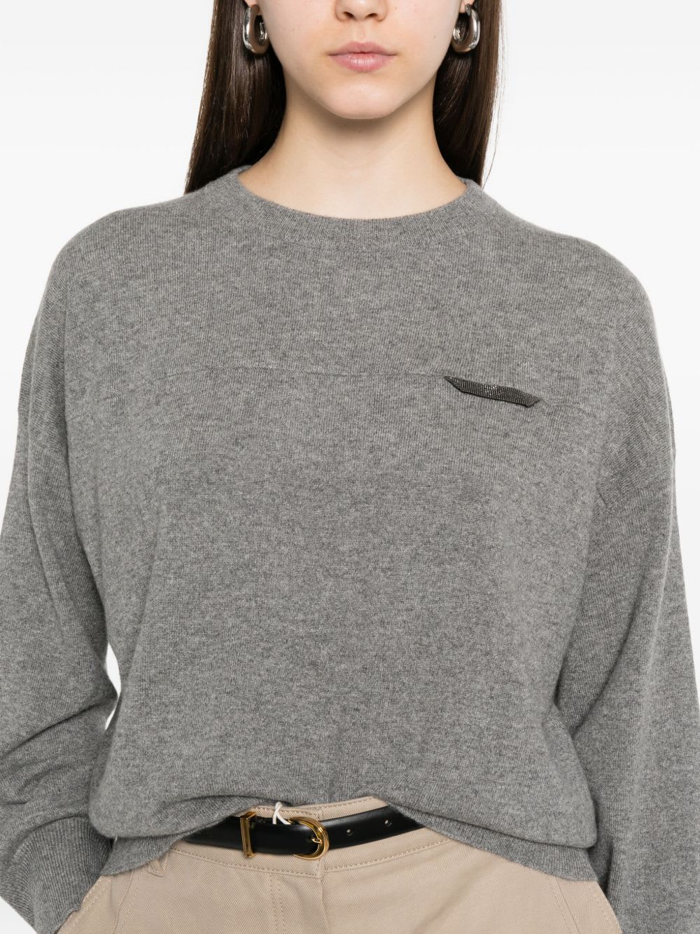Brunello Cucinelli Detailed Crew-neck Sweater In Gray