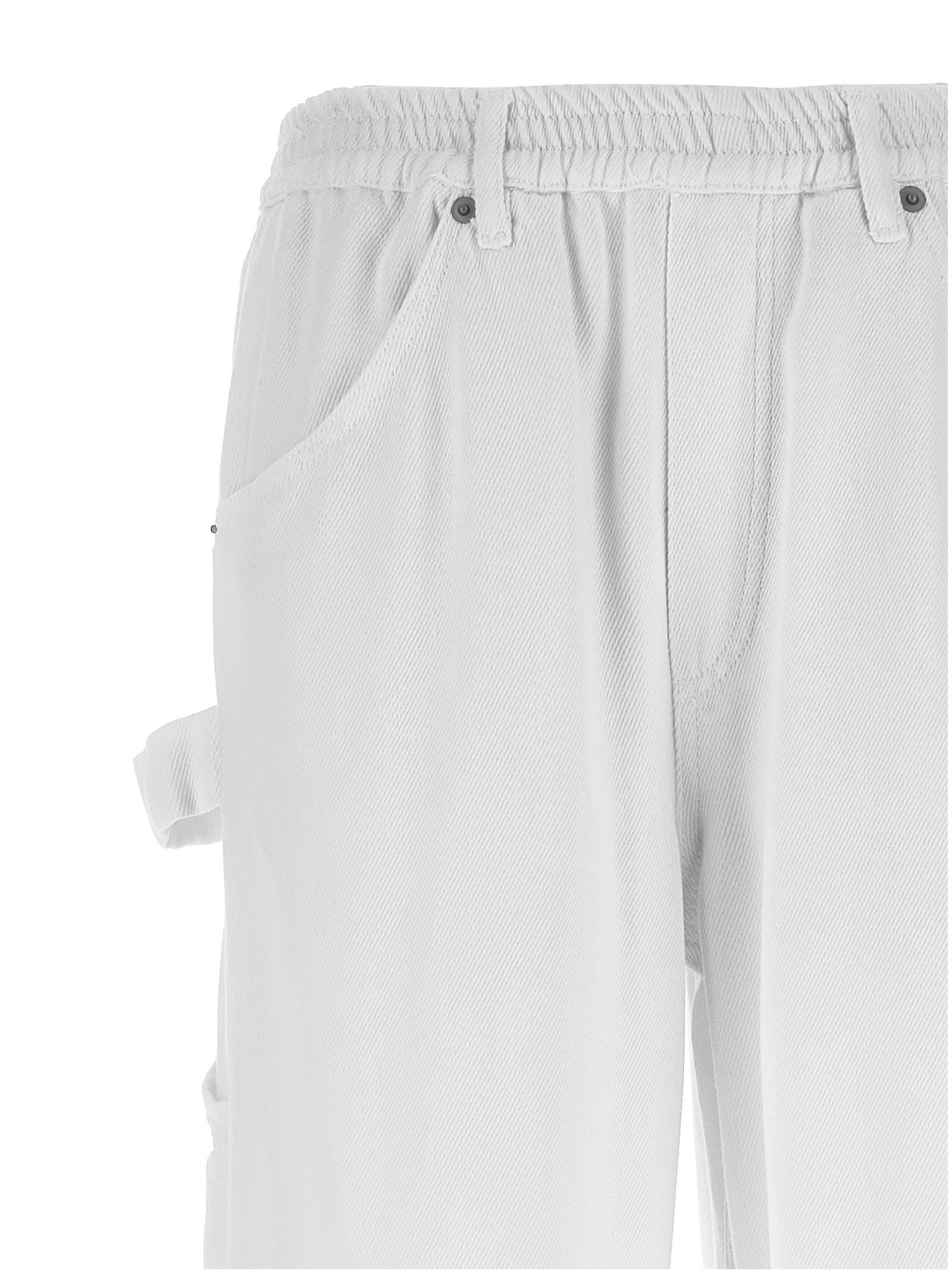 Nude Denim-effect Cargo Pants With Loose Leg In White