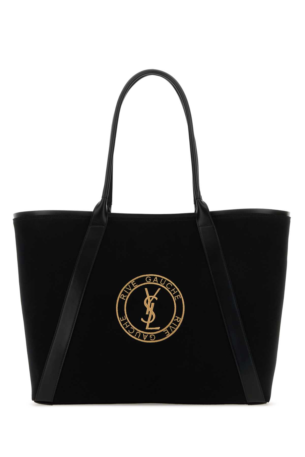 Shop Saint Laurent Black Canvas Rive Gauche Shopping Bag In Nerobeigenero