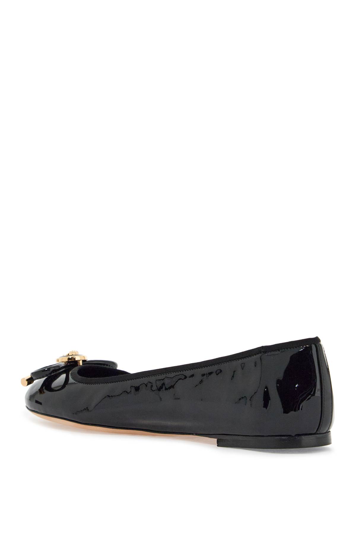Versace Opera Bow Patent Ballet Flats In Black- Gold (black)