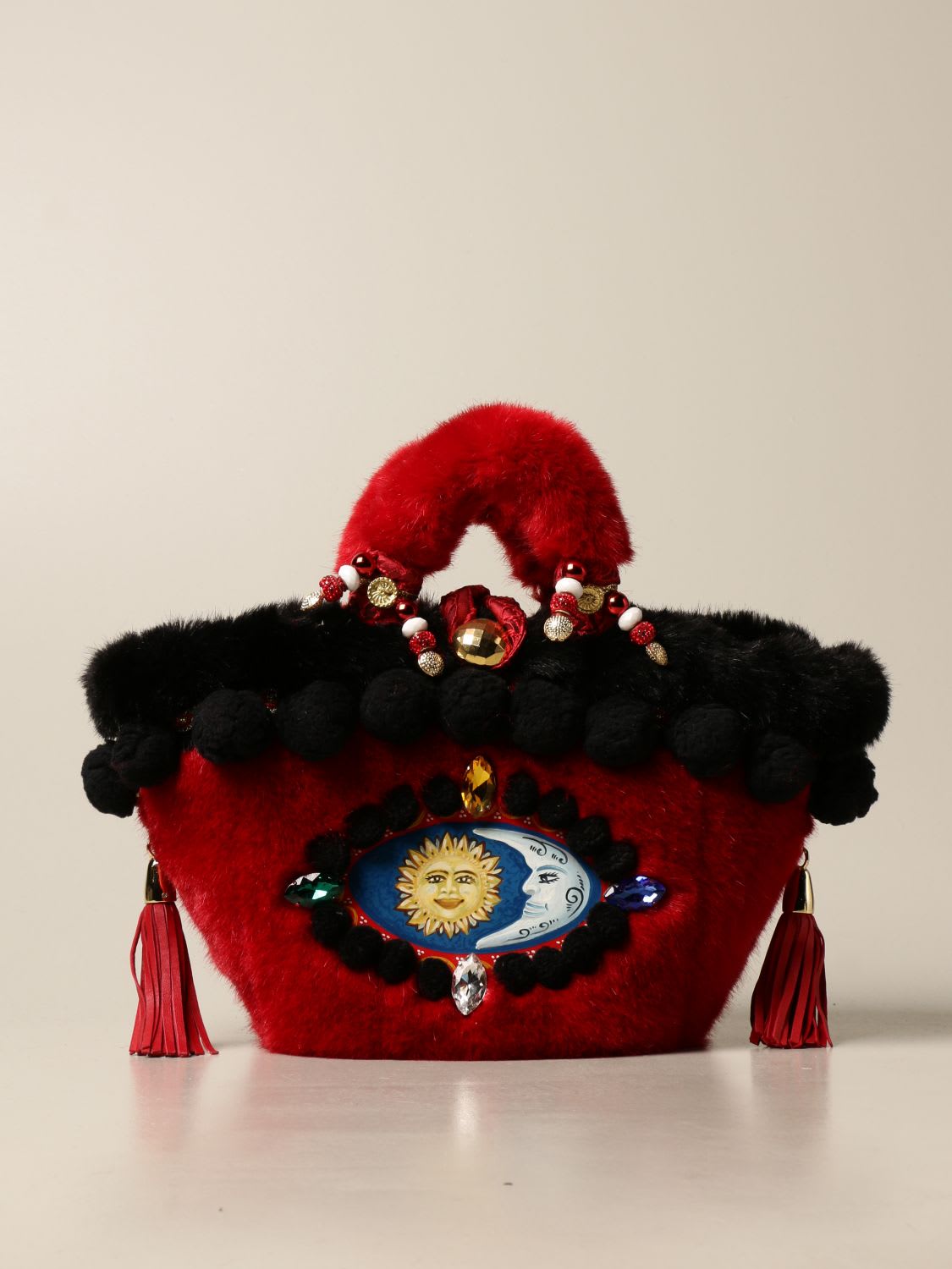 Sikuly Handbag Cuttigghiara Sikuly Coffa Bag With Fur And Pompon