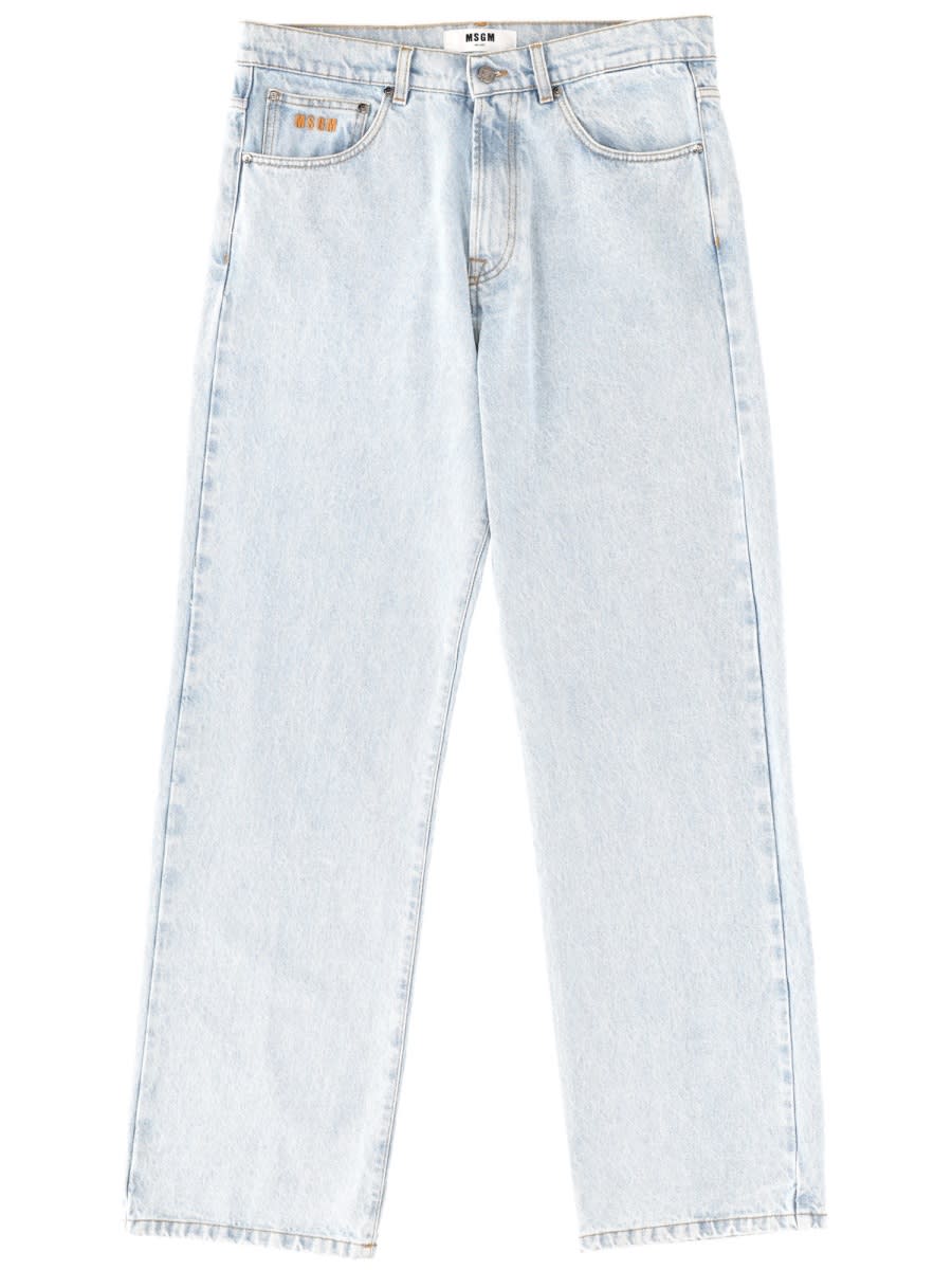 Msgm Jeans With Embroidered Logo In Gray