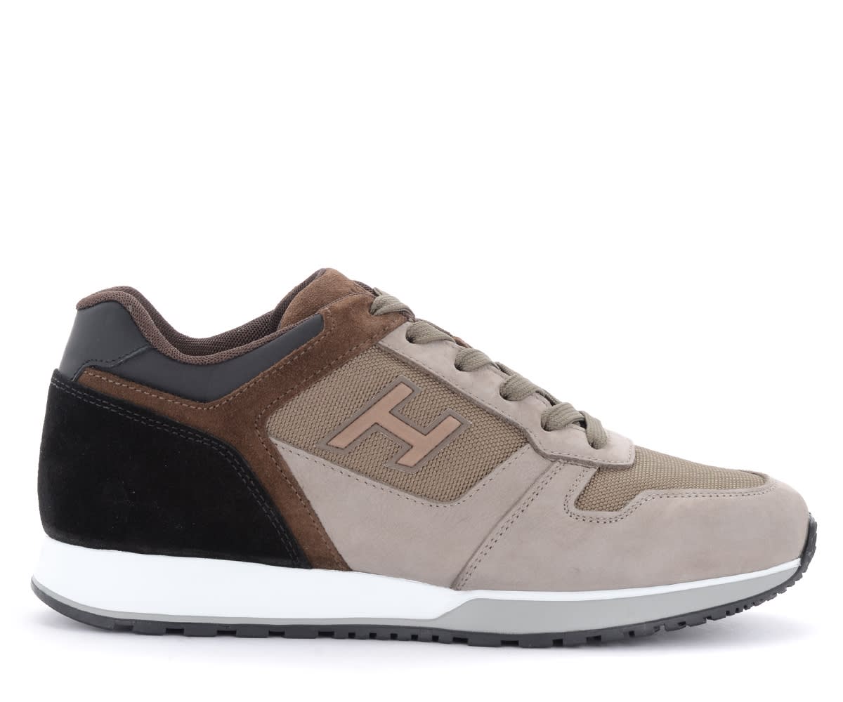 Hogan H321 Sneakers In Brown Leather And Mesh