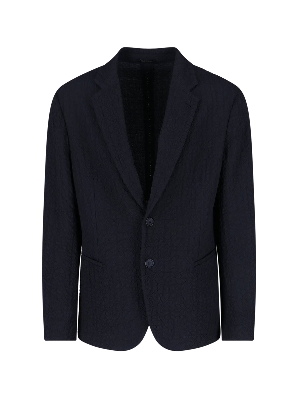 Giorgio Armani Front Pockets Notched Lapel Single Breasted Textured Fabric In Blue