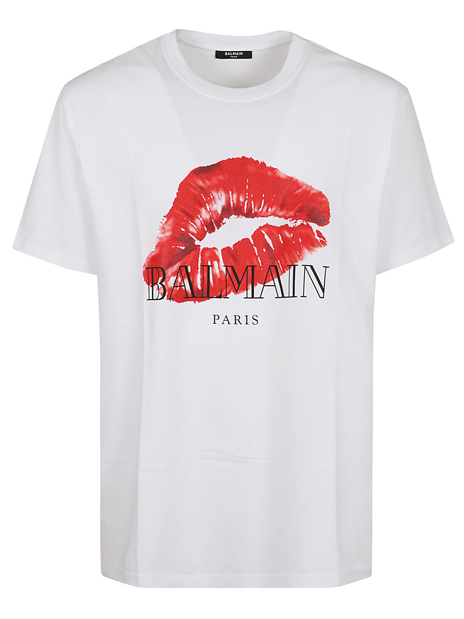 Shop Balmain Kiss Print Logo T-shirt - Bulky In Gfa Blanc Rouge Noir