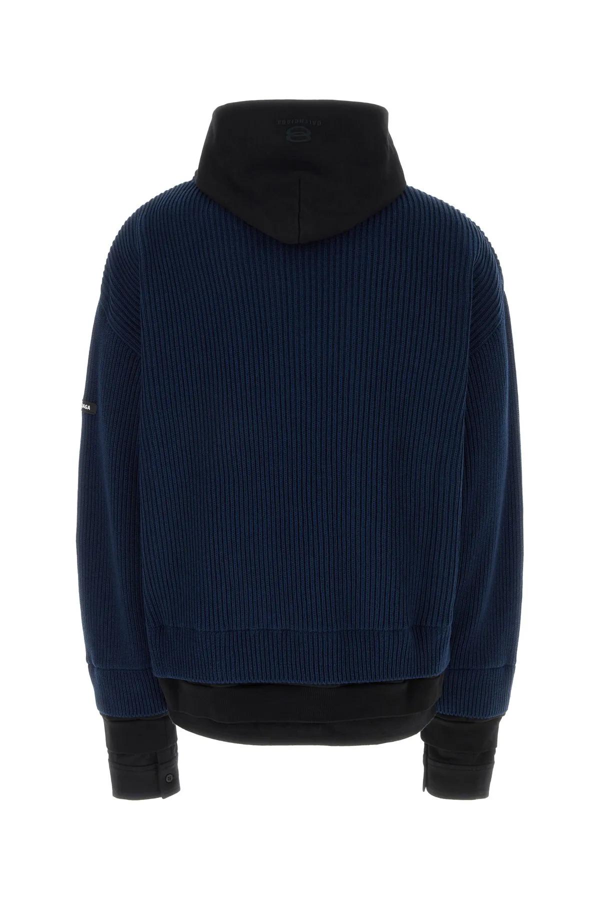 Shop Balenciaga Navy Blue Cotton Oversize Cardigan