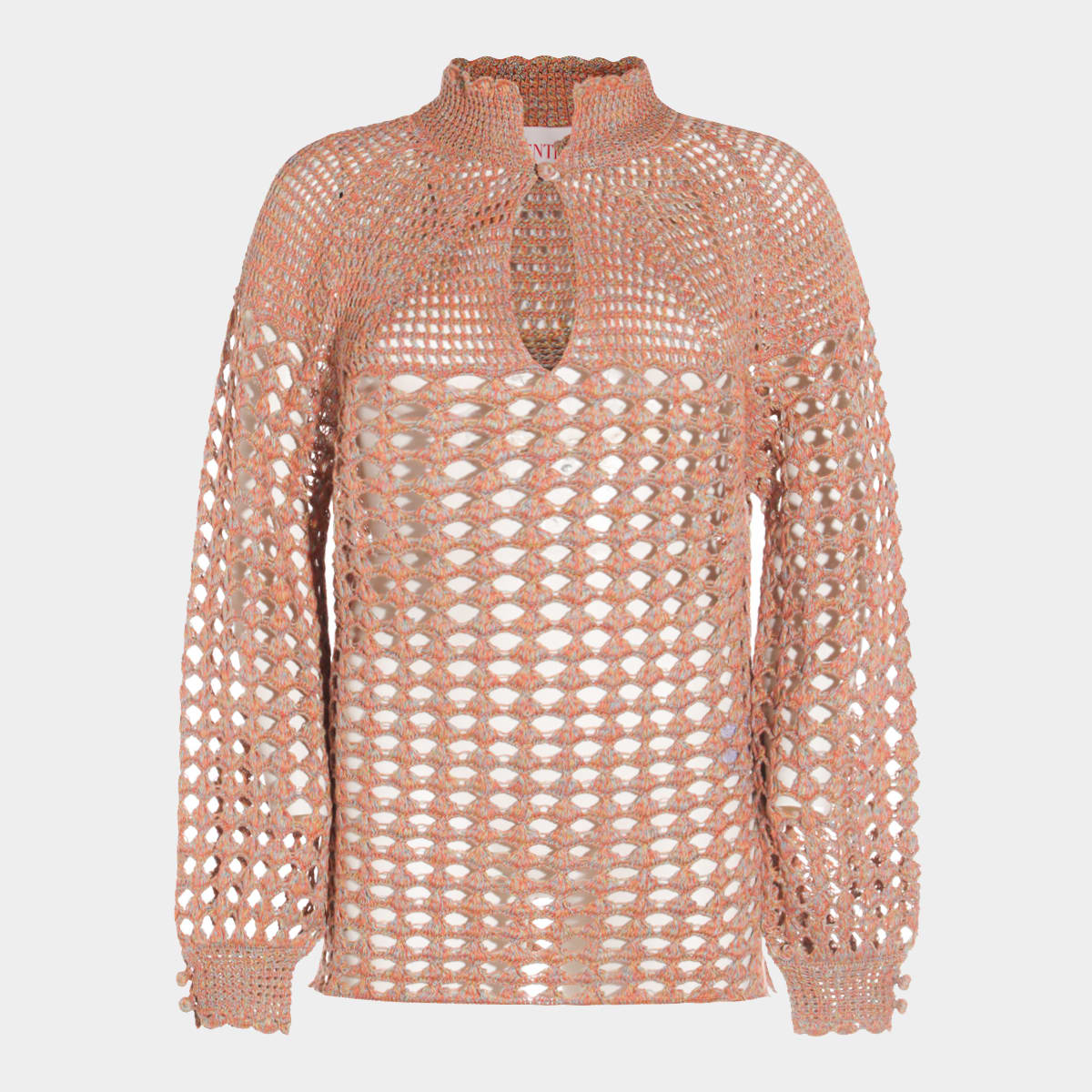 Valentino Openwork Sweater In Linen Blend In Orange