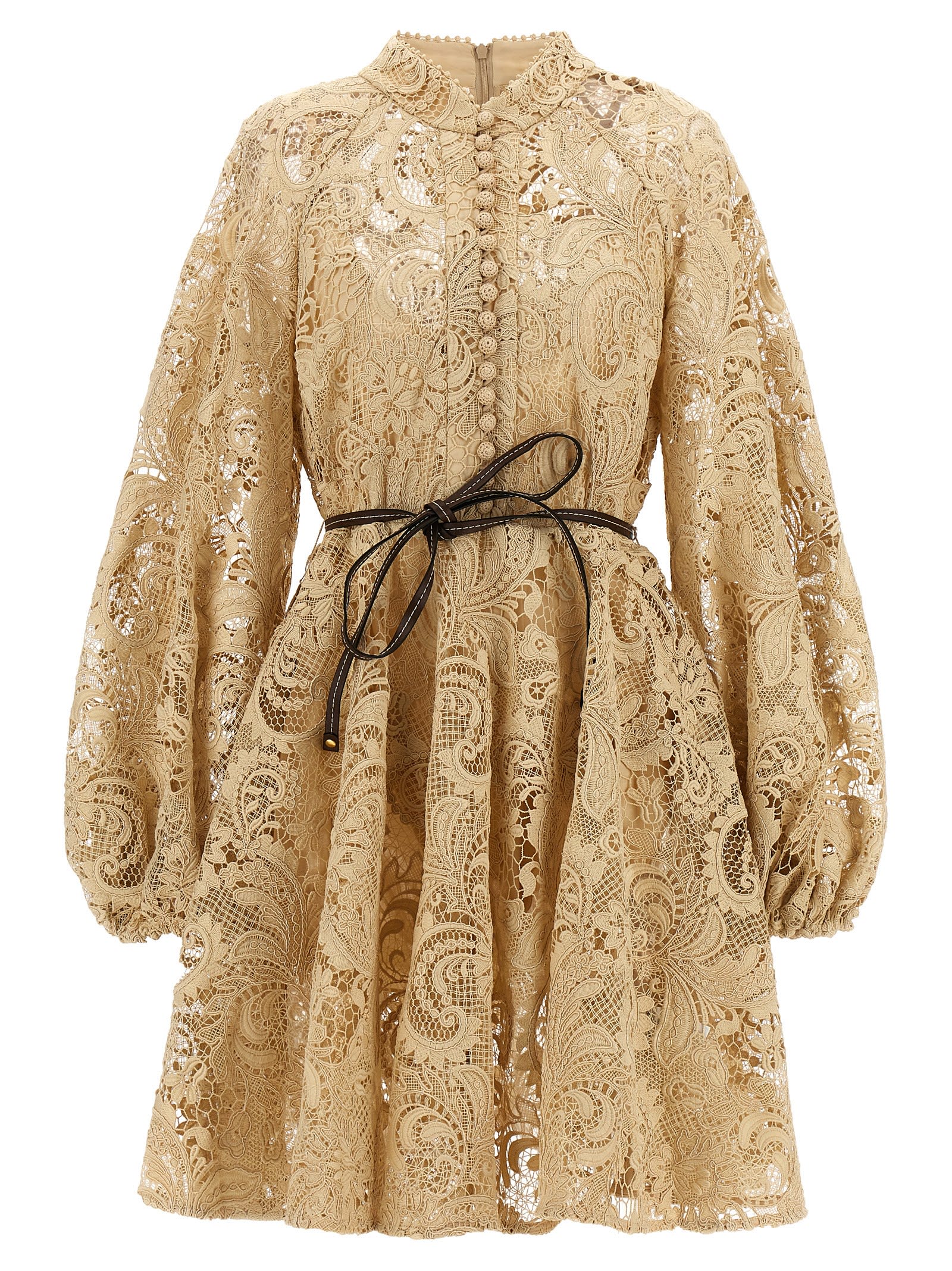 Shop Zimmermann Waverly Lace Mini Dress In Beige