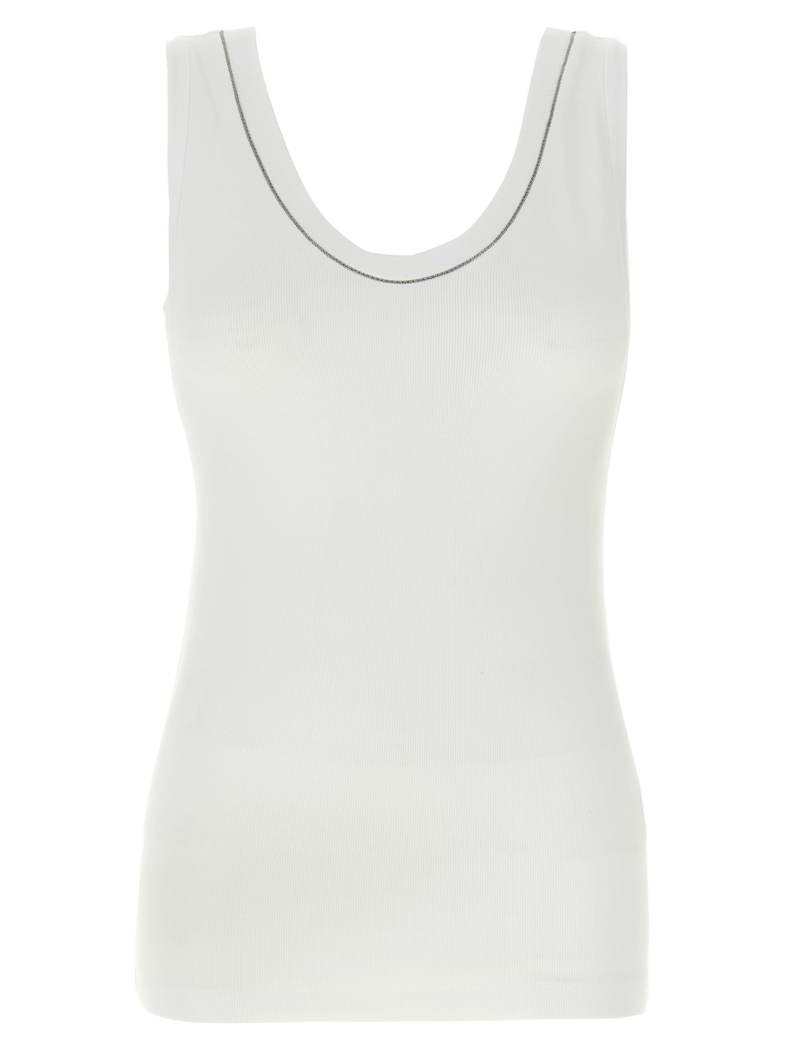 Brunello Cucinelli White Tank Top With Monile Detail In White
