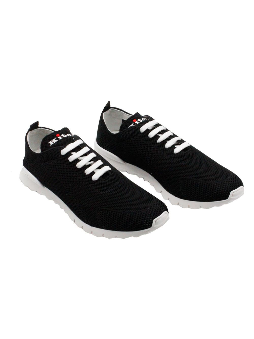 Shop Kiton Sneakers Made Of Knitted Fabric. The Bottom, With A White Sole, Is Flexible And Extralight; The Elas In Black