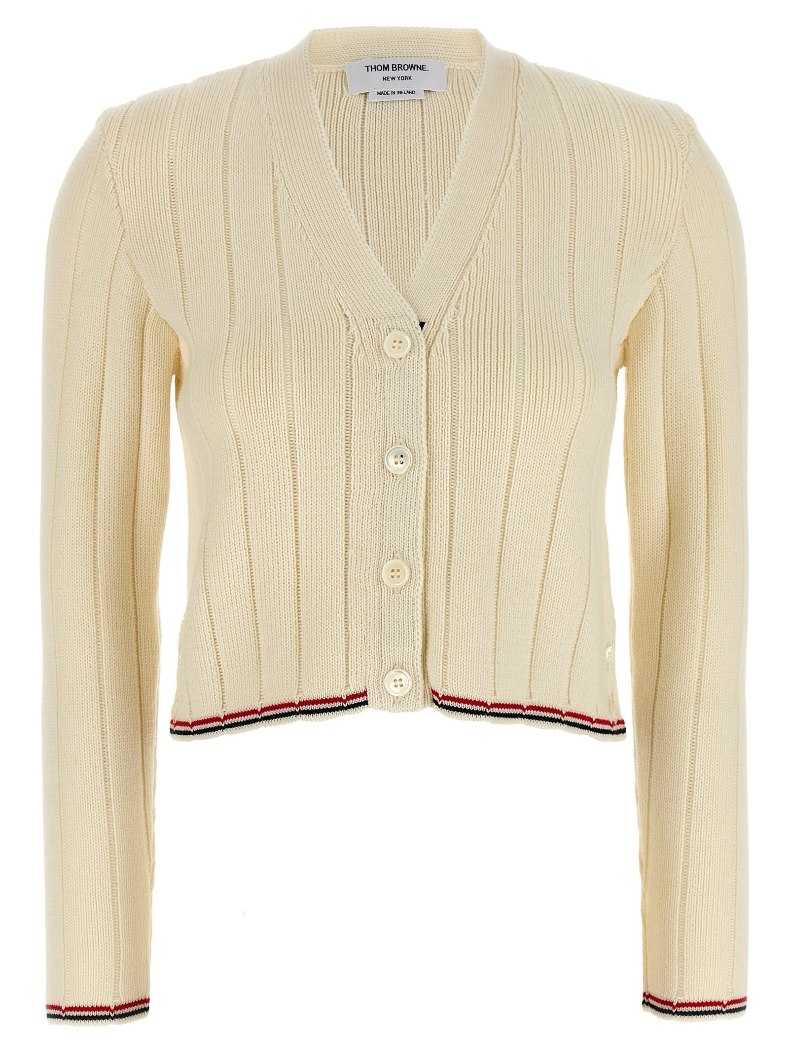 Thom Browne White Ladder Full Needle Rib Stitch Cardigan In White