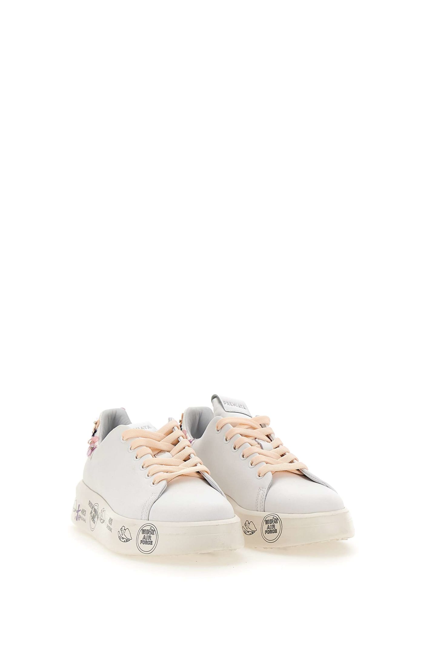 Shop Premiata Belle6709 Leather Sneakers In White/pink