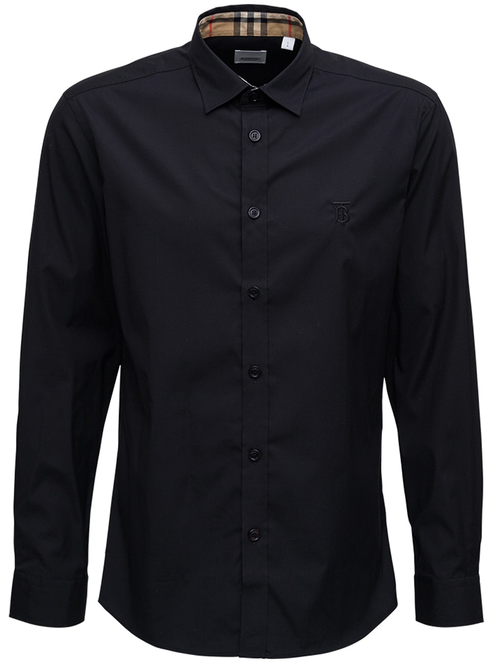 Shop Burberry Mans Black Cotton Polin Shirt With Logo