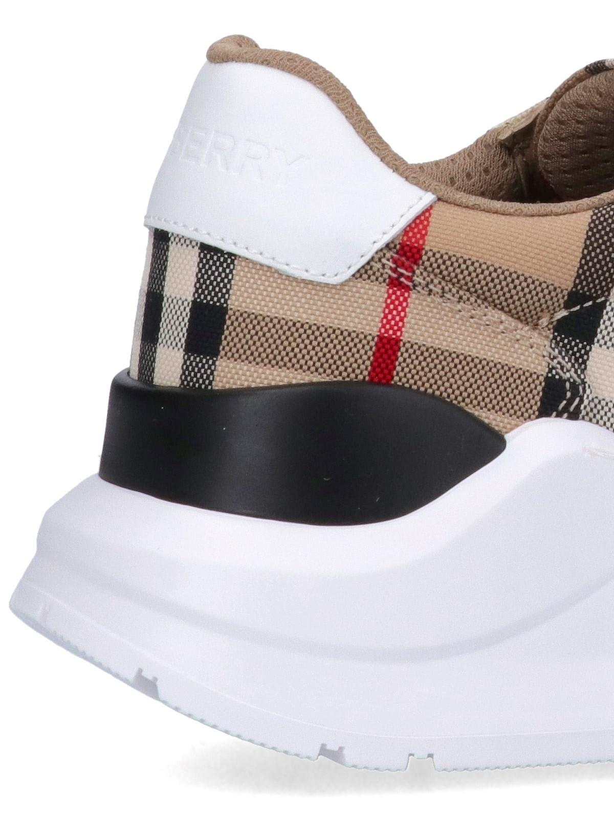Burberry Beige And White Low Top Sneakers With Vintage Check Print And Rubber Sole In Canvas And Leather Man In A7028