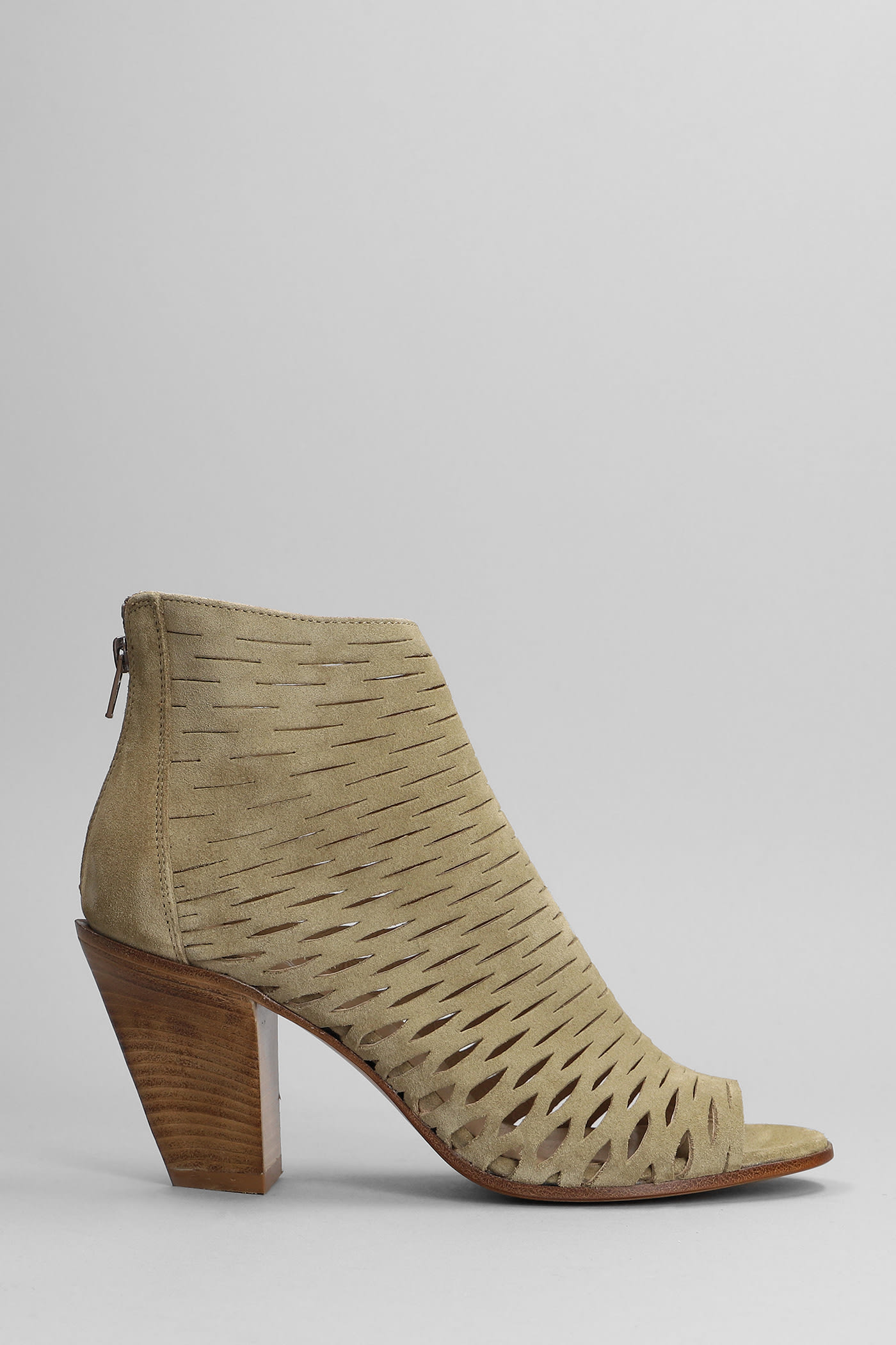 Elena Iachi High Heels Ankle Boots In Beige Suede