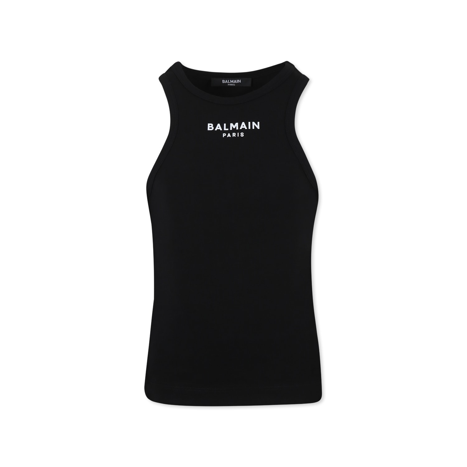 BALMAIN BLACK TANK TOP FOR GIRL WITH LOGO