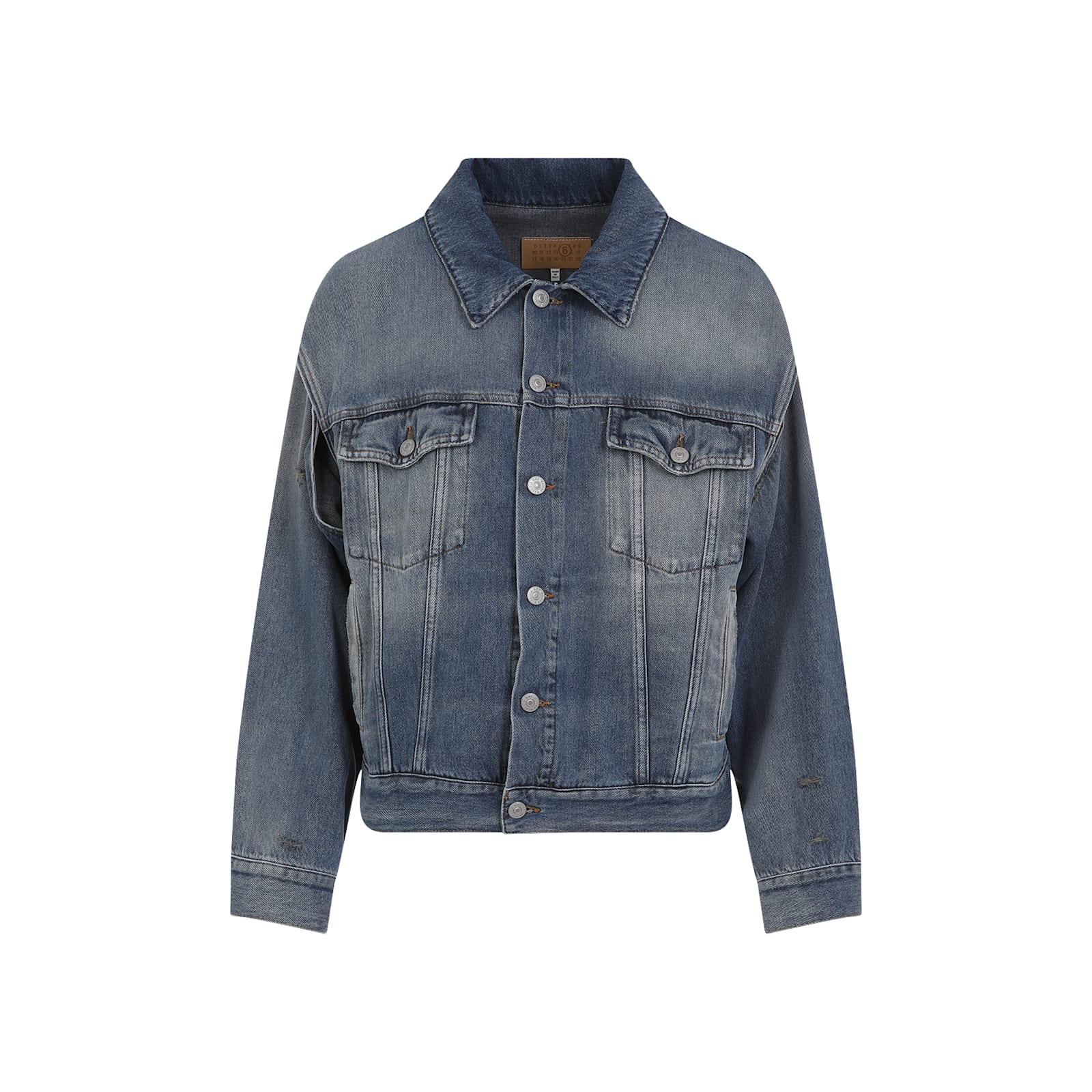 Mm6 Maison Margiela Faded Effect Denim Jacket In Grey Blue