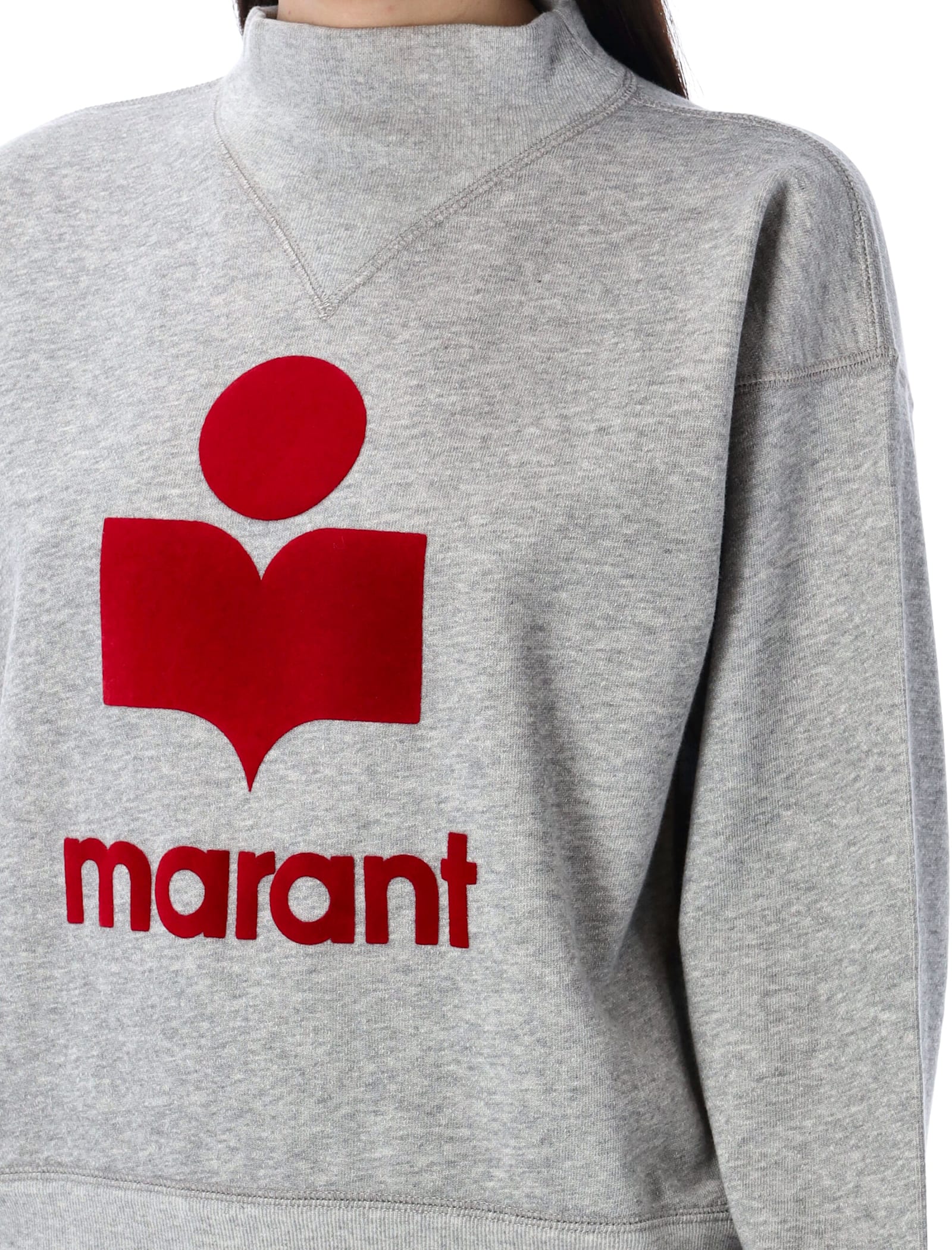 Isabel Marant Étoile Grey Cotton Moby Logo Sweatshirt In Grey Red