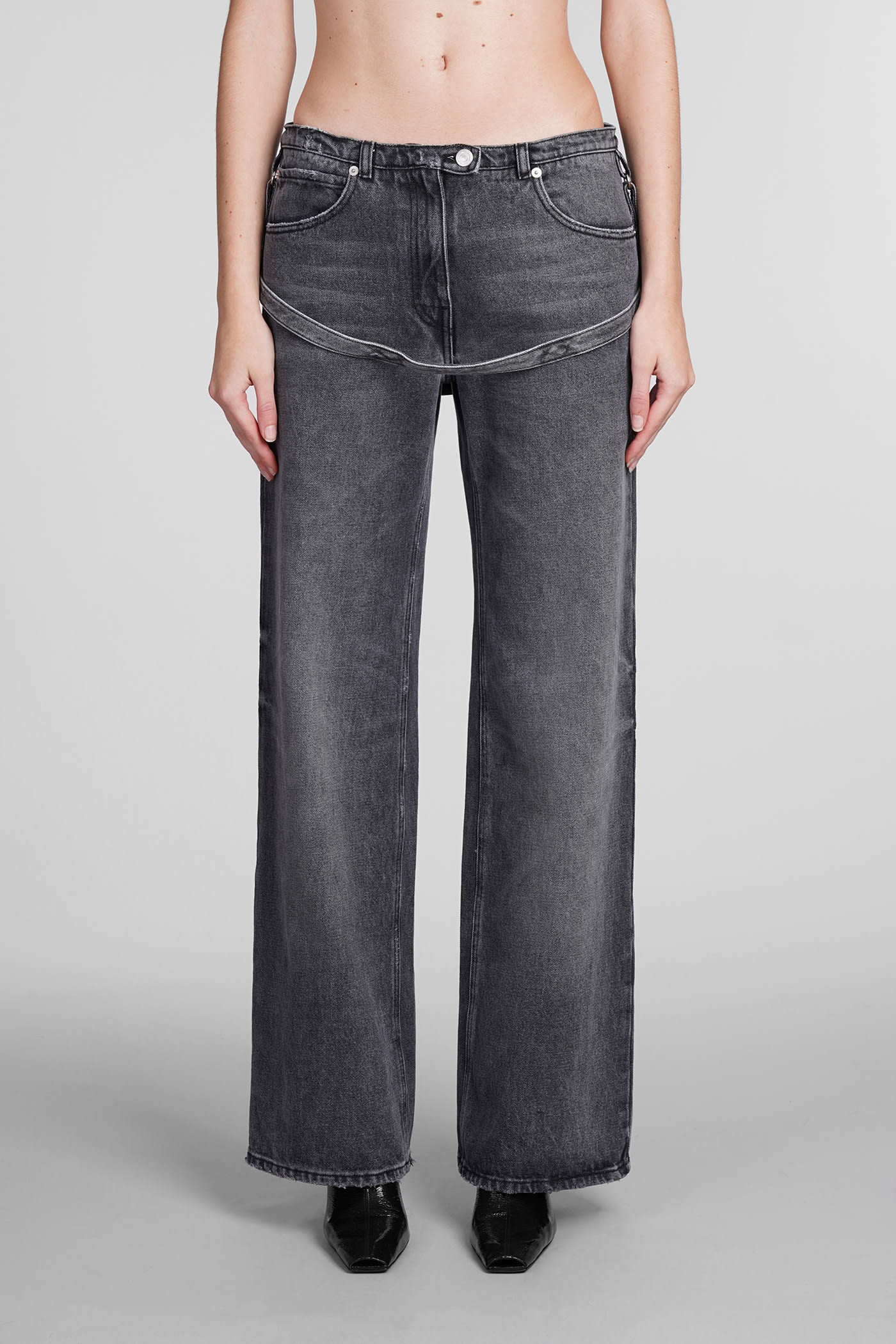 Shop Courrèges Jeans In Grey Cotton In Stonewashed Grey