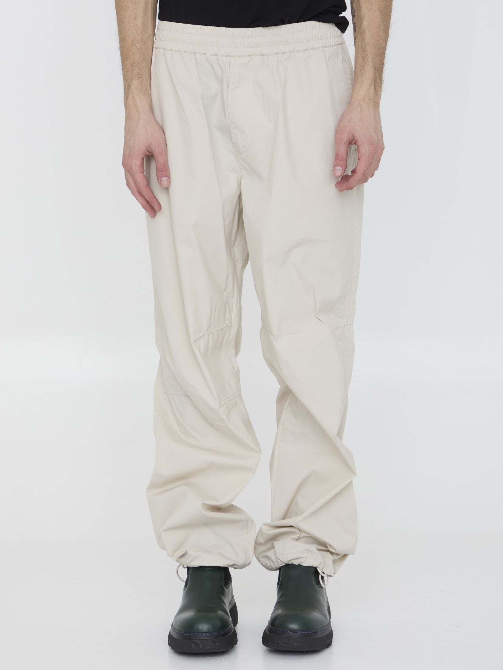 Shop Burberry Cotton Blend Trousers In Bianco