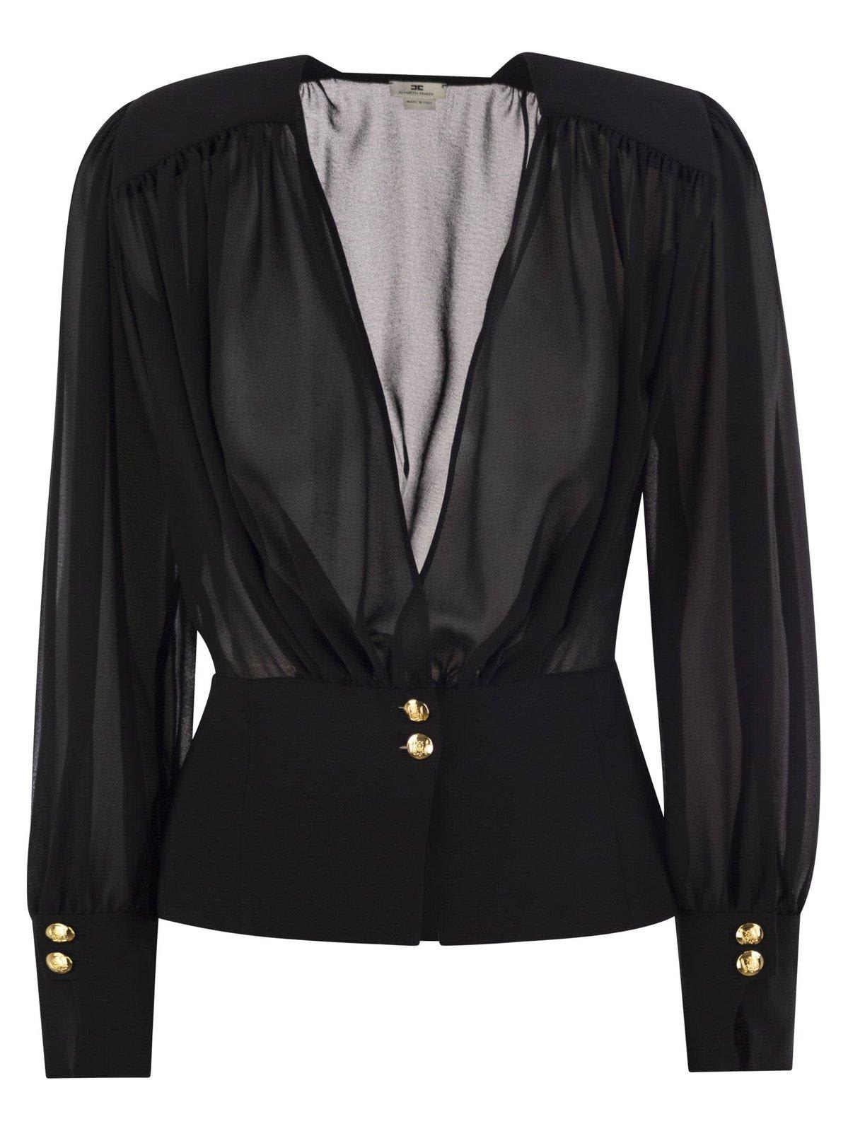 Shop Elisabetta Franchi Long-sleeve V-neck Top In Black