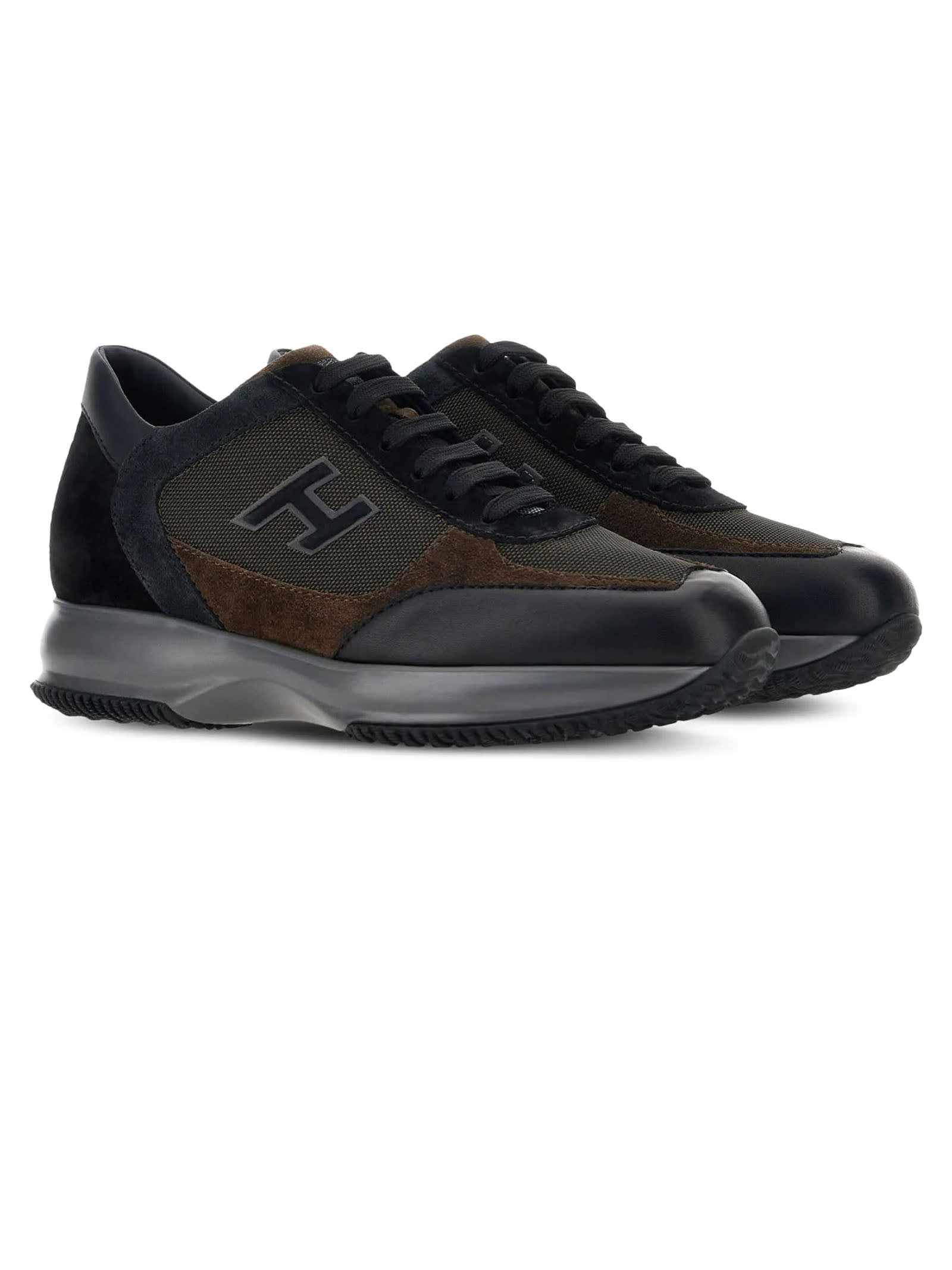 Shop Hogan Sneakers Interactive Brown Black Sneakers In Marrone