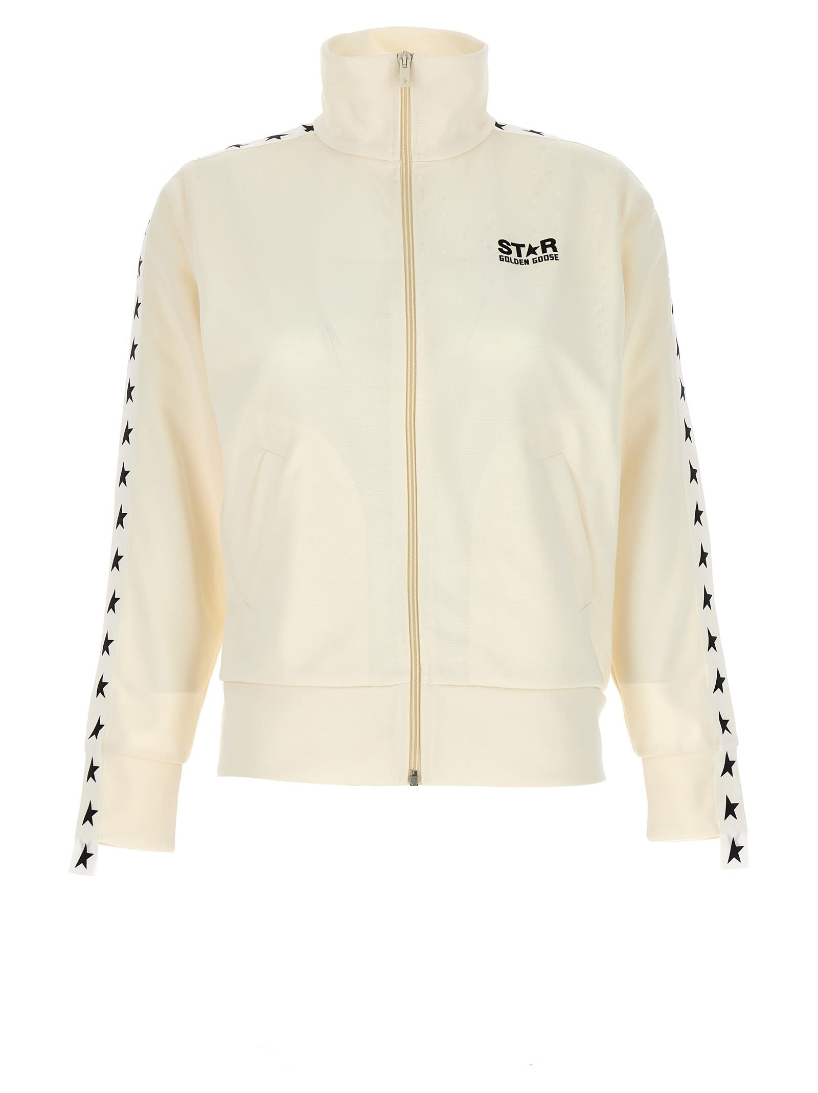 Shop Golden Goose Zipped Track Sweatshirt In White/black