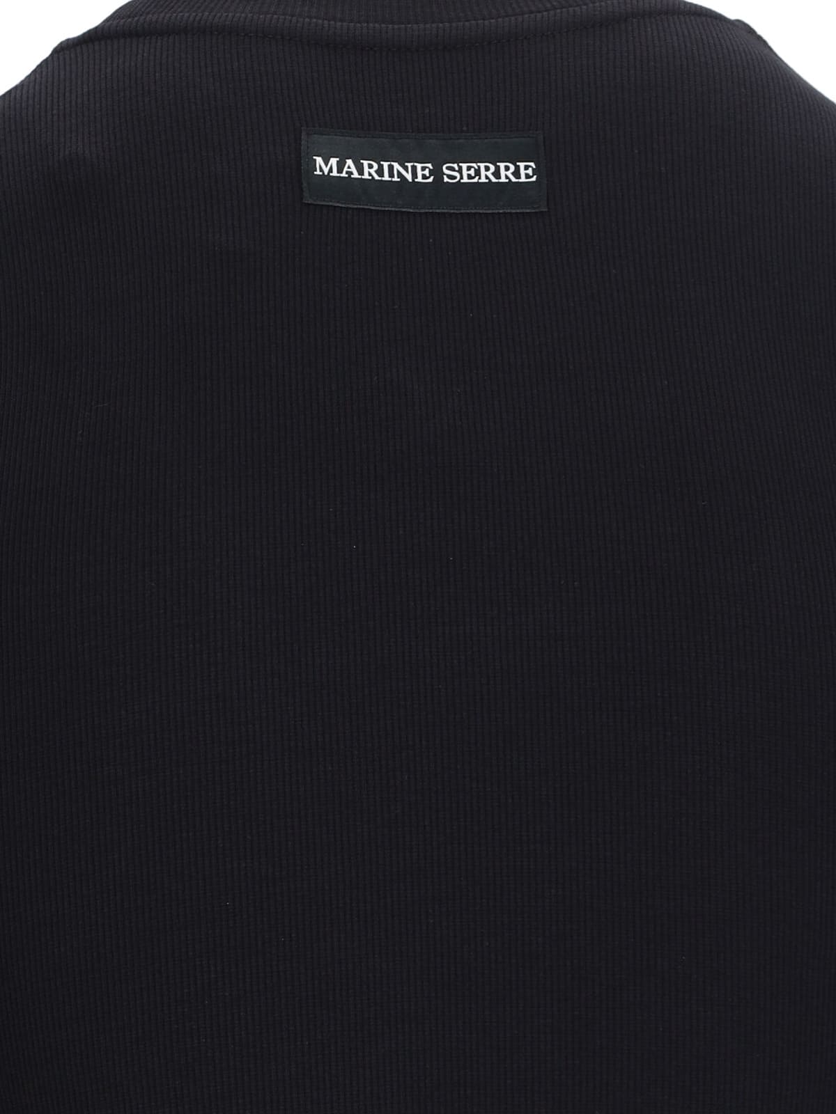 Marine Serre Fitted Black Mini Dress With Long Sleeves And Round Neckline In Black