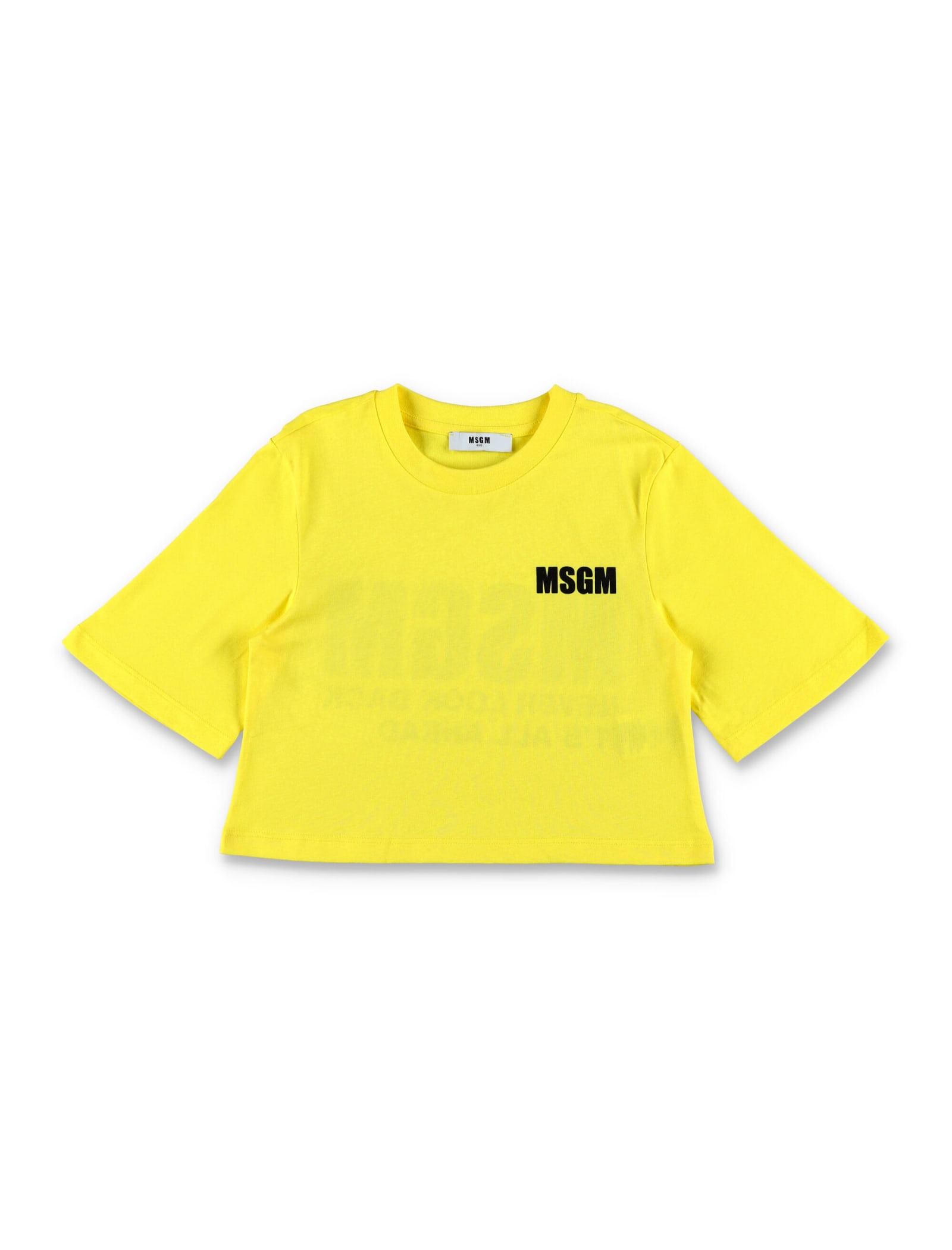 Msgm Kids' Logo Cropped T-shirt In Giallo/yellow