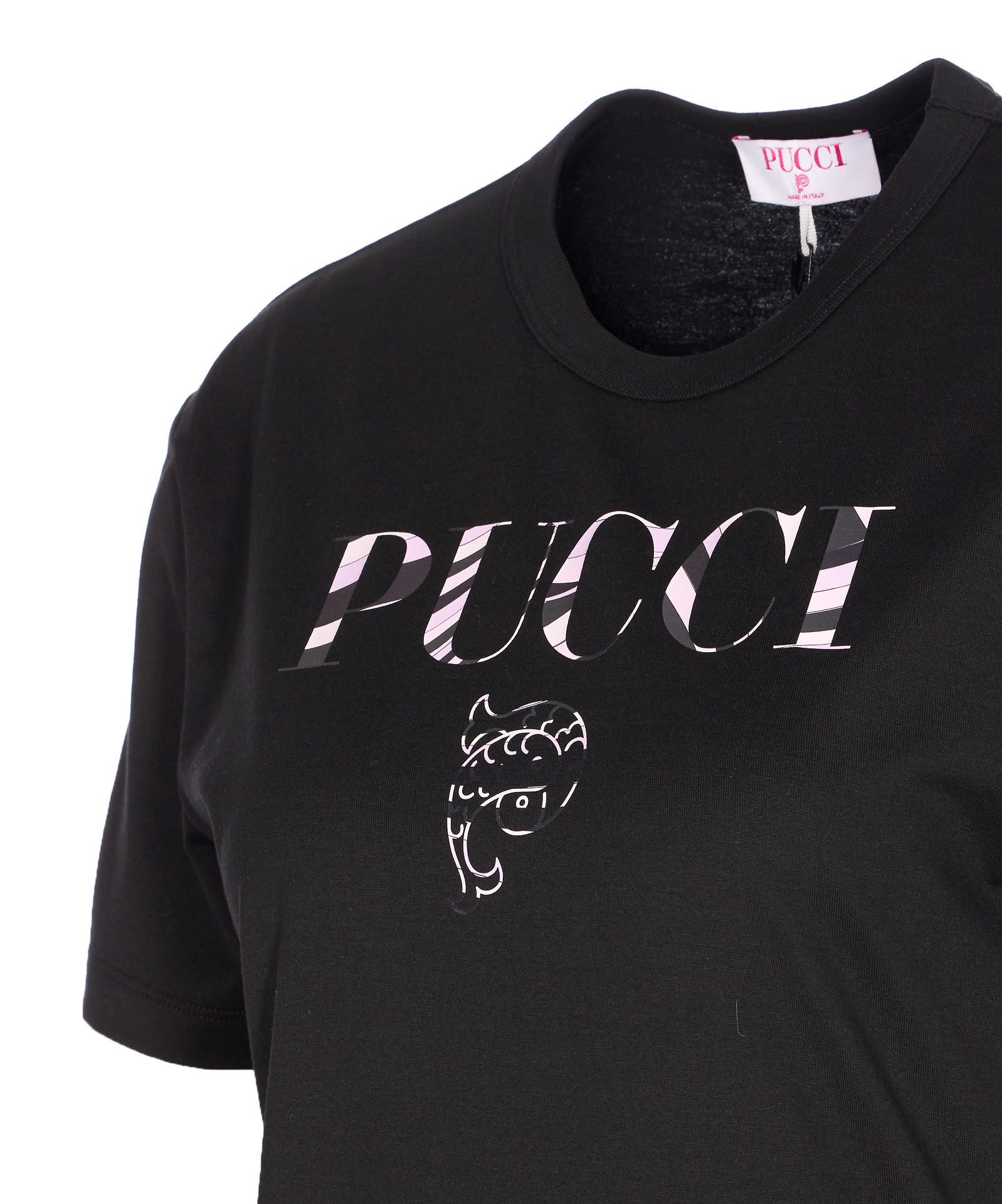 Pucci Crewneck Short Sleeve T-shirt With Regular Fit In Black