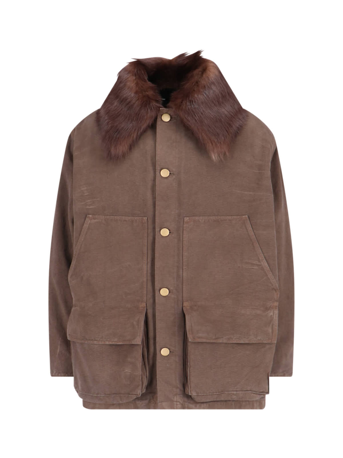 Prada Cotton Shearling-collar Jacket In Brown
