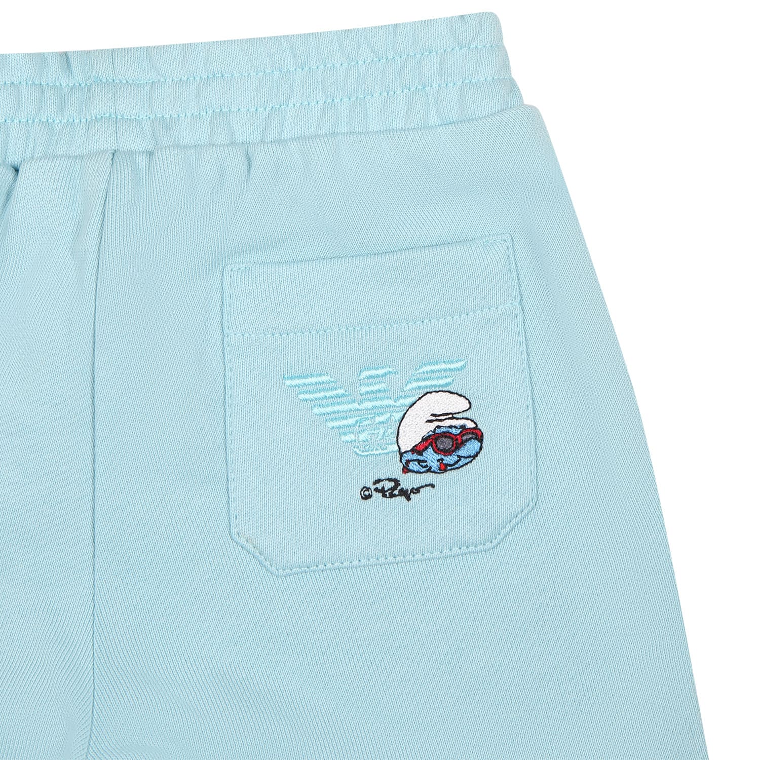 Shop Armani Collezioni Light Blue Trousers For Baby Boy With Smurf