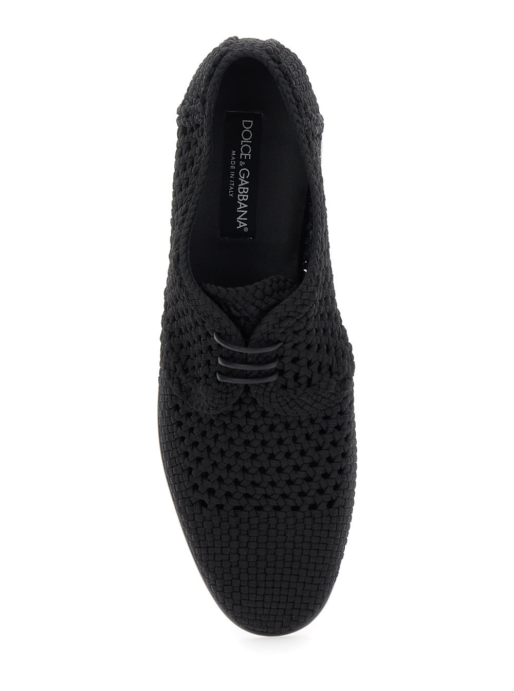 Dolce & Gabbana Black Lace-up Shoes With Woven Design In Black