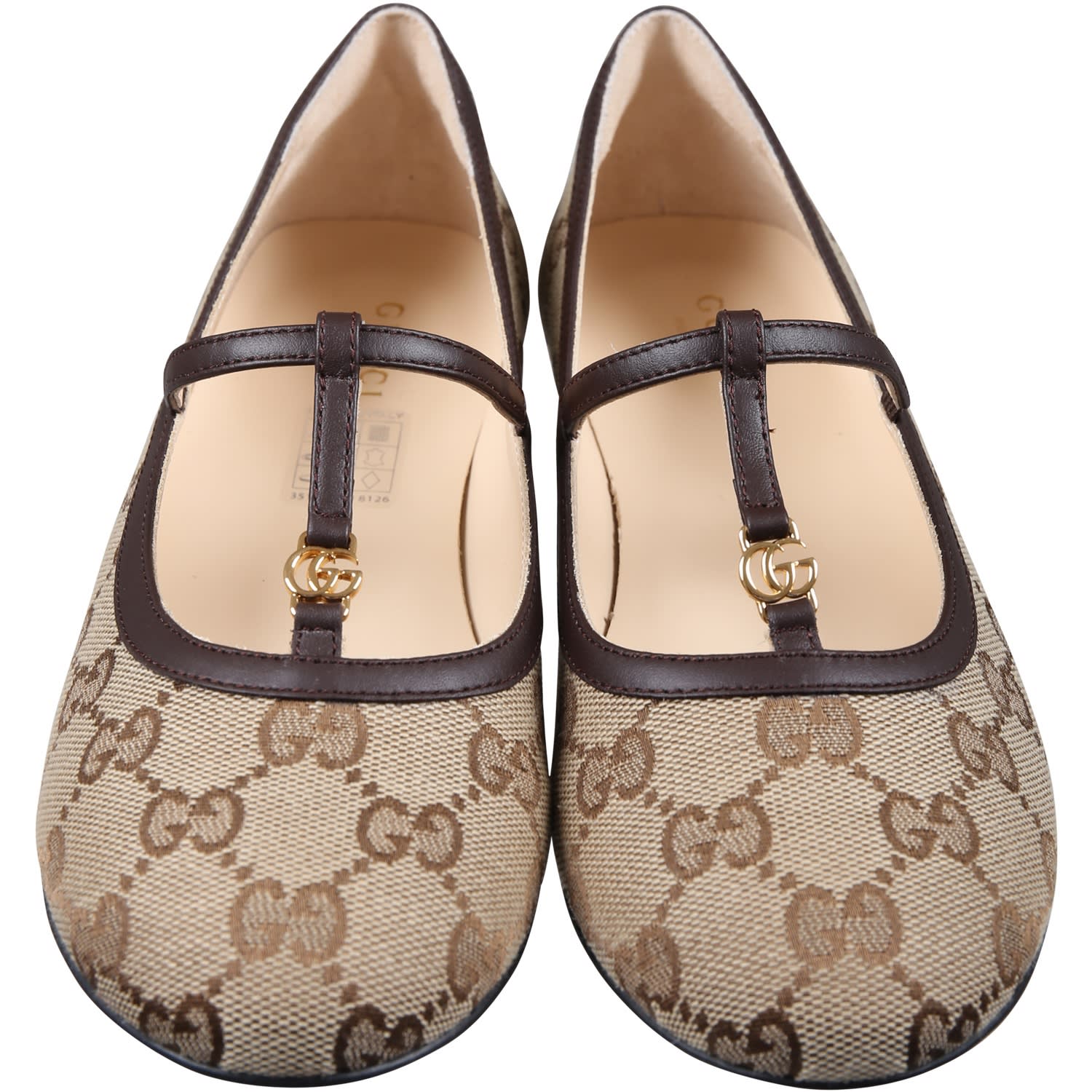 Shop Gucci Brown Ballet Flats For Girl With Gg In Beige
