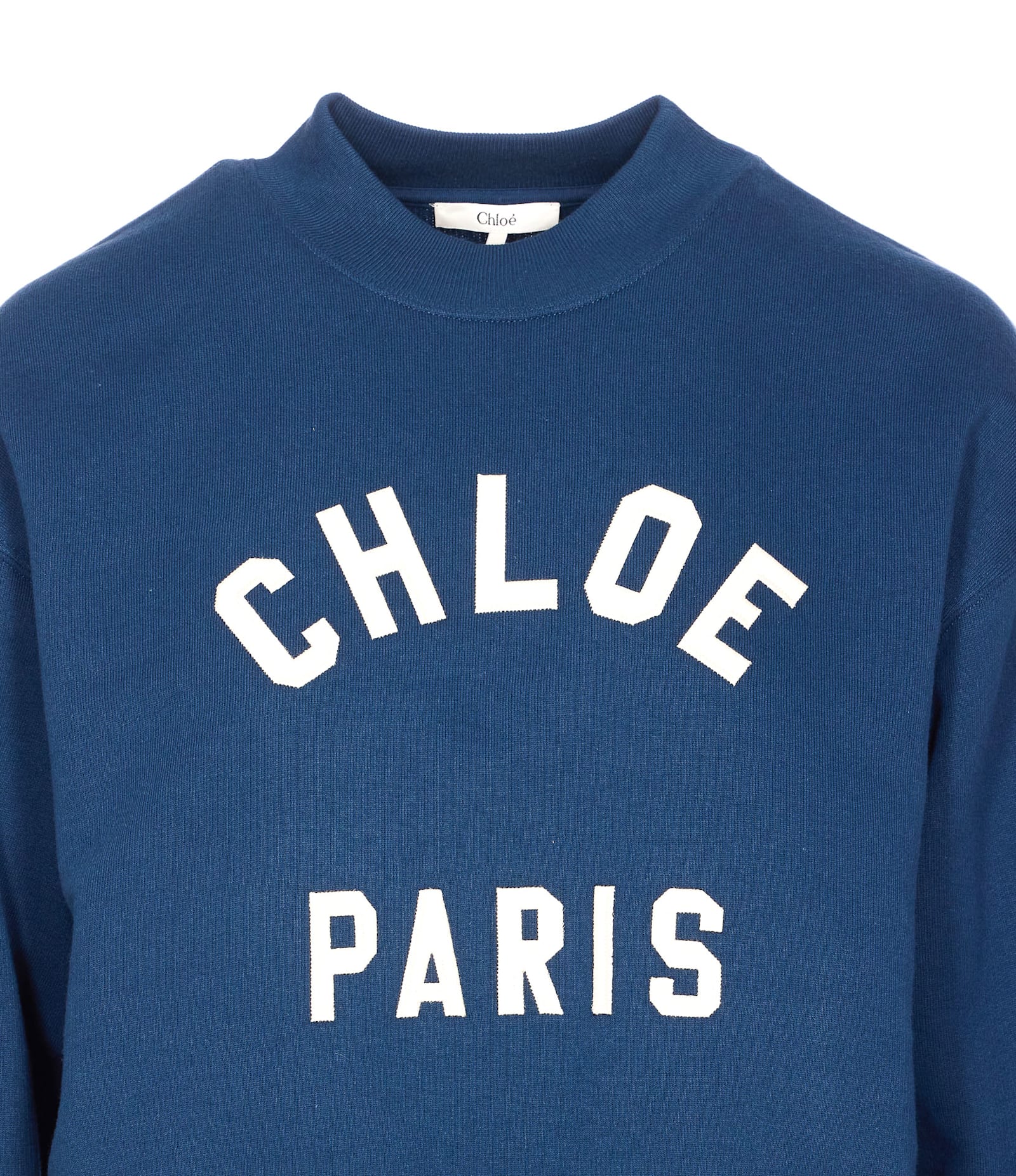 Chloé Women Blue Crewneck Sweatshirt With Logo Lettering Print In Cotton Woman In Blue