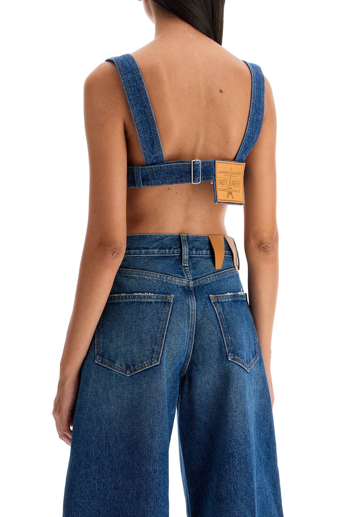 Shop Jean Paul Gaultier Denim Overall Bralette With Buck In Vintageblue (blue)