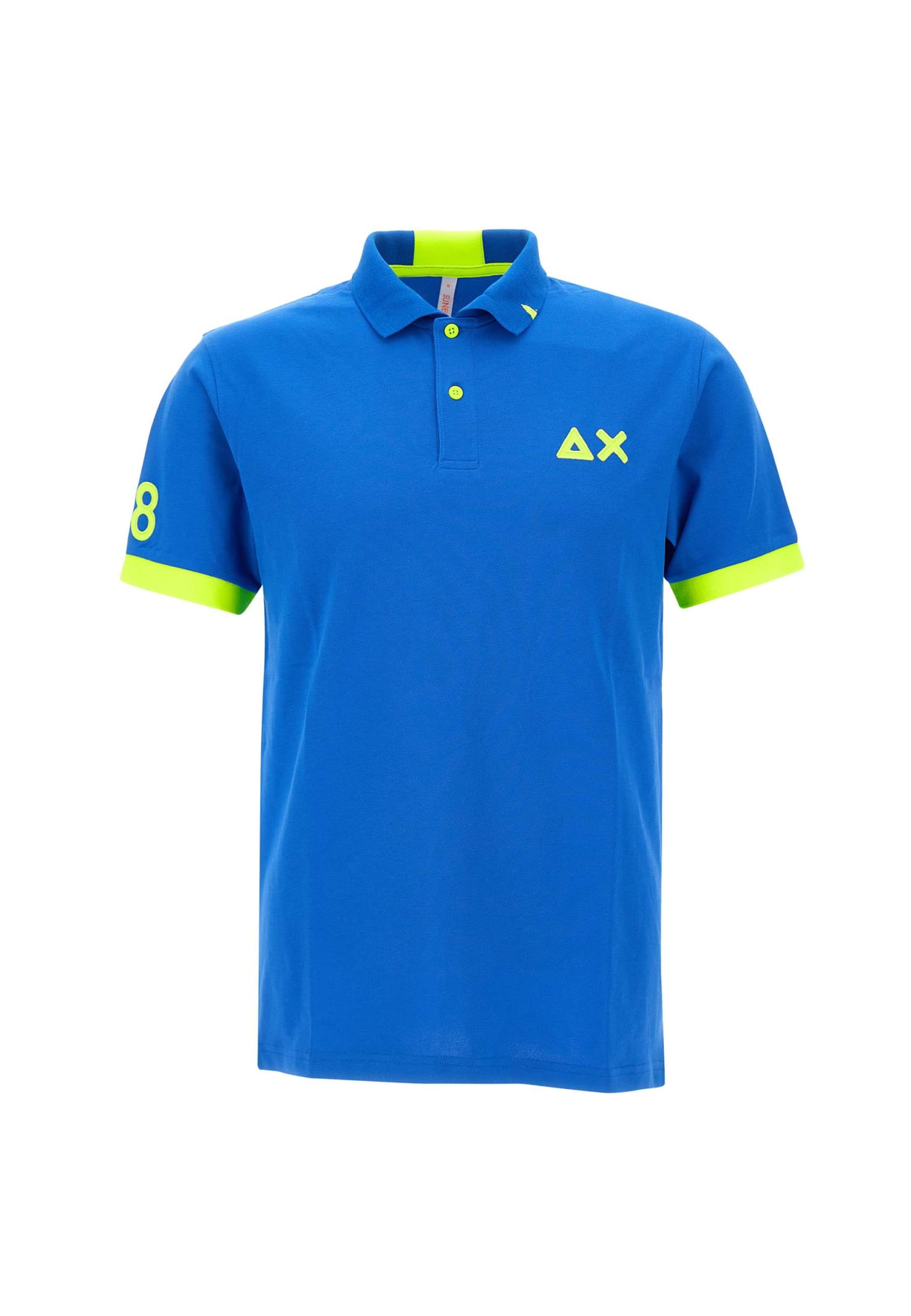Shop Sun 68 Fluo Logo Cotton Polo Shirt In Blue