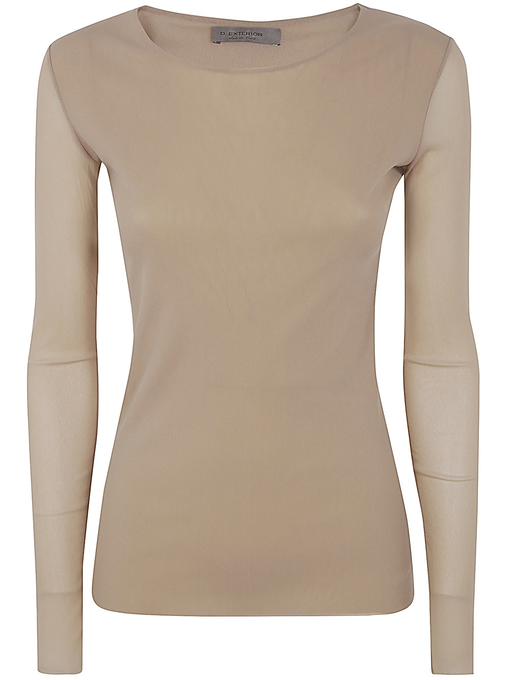 D. Exterior Tulle Round Neck Long Sleeves