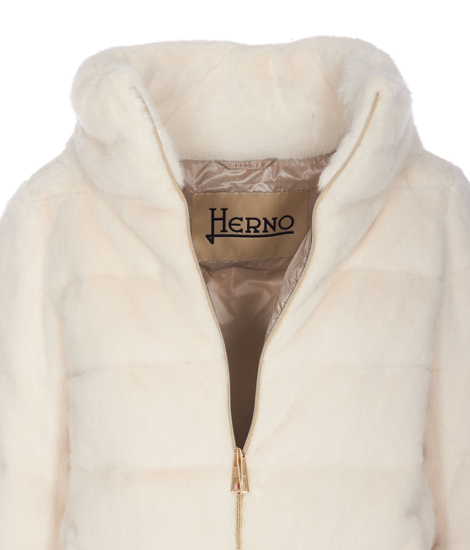 Shop Herno Fur Effect Cape Down Jacket In White