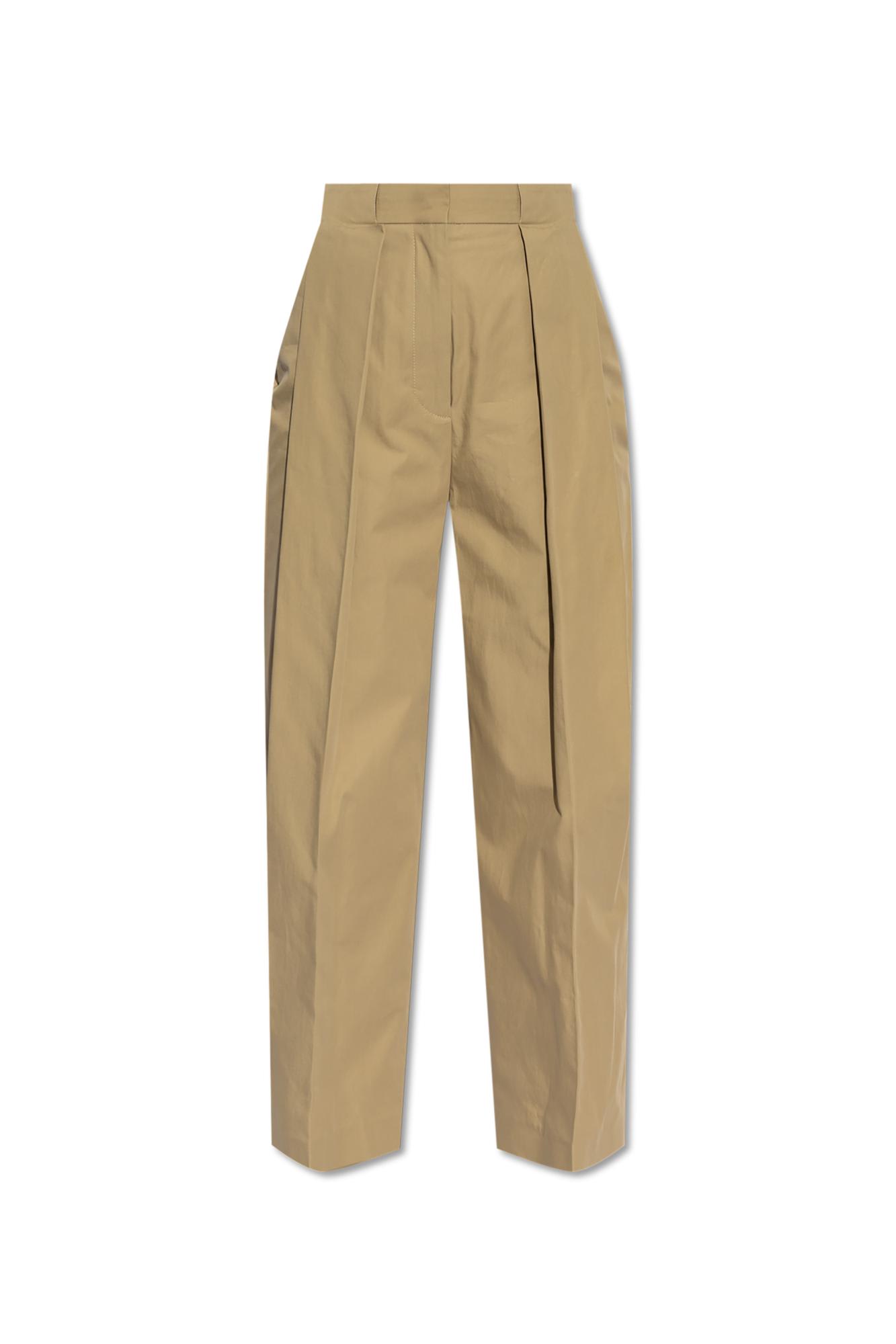 Shop Balmain Cotton Pleated Pants In Beige