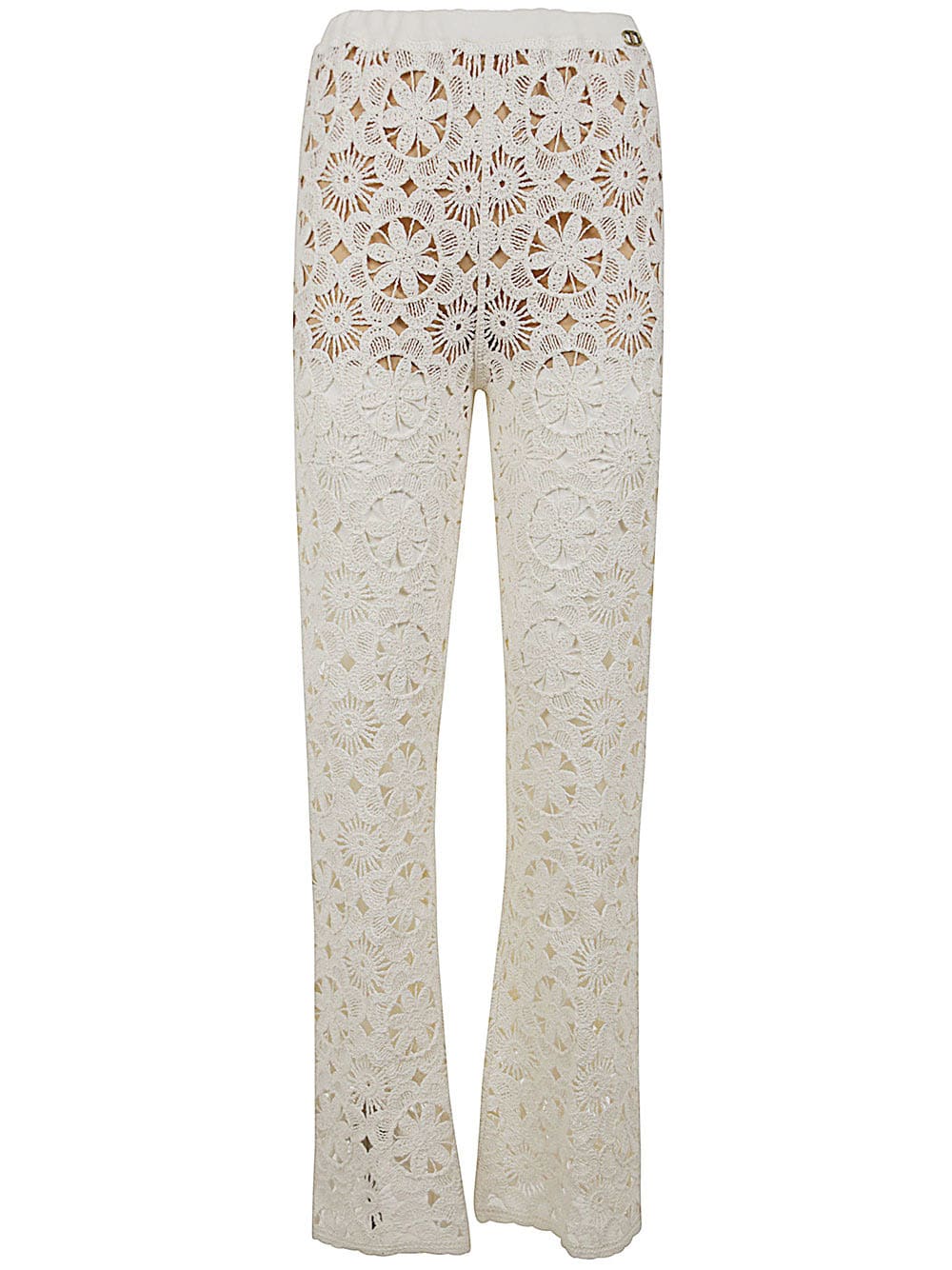 Shop Twinset Flared Lace Trouser In Parchment