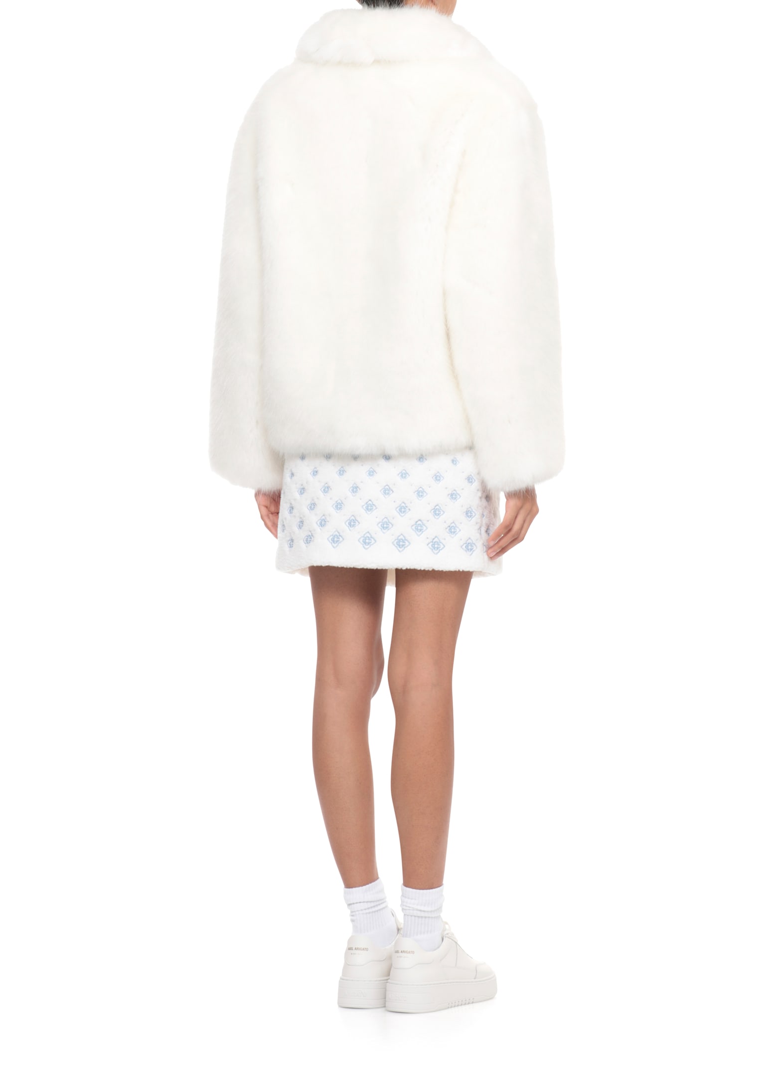 Casablanca Faux Fur Lapel Collar Long Sleeve Coat In White