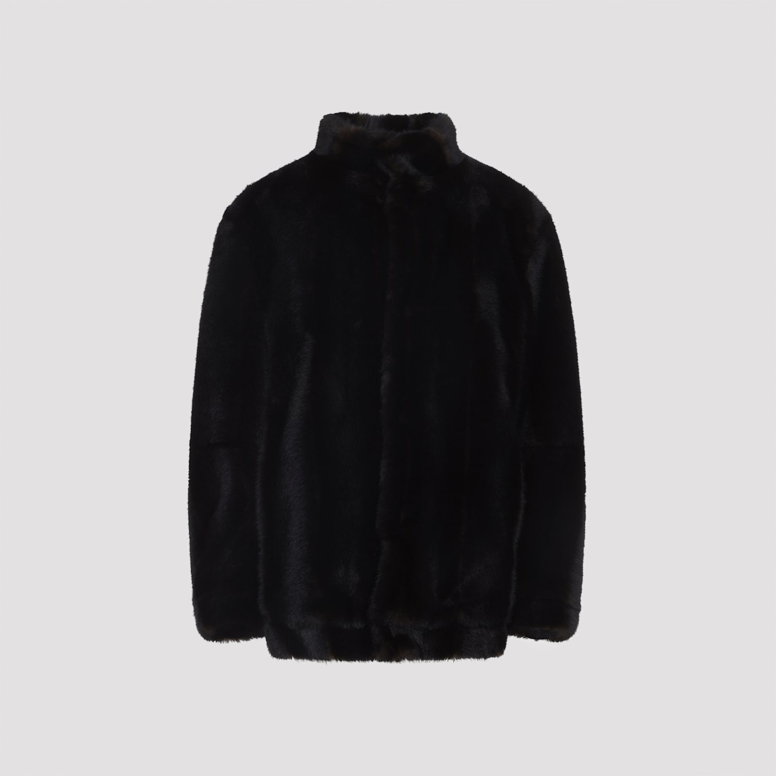 Mm6 Maison Margiela Luxurious Faux Fur High Collar Jacket In Brown
