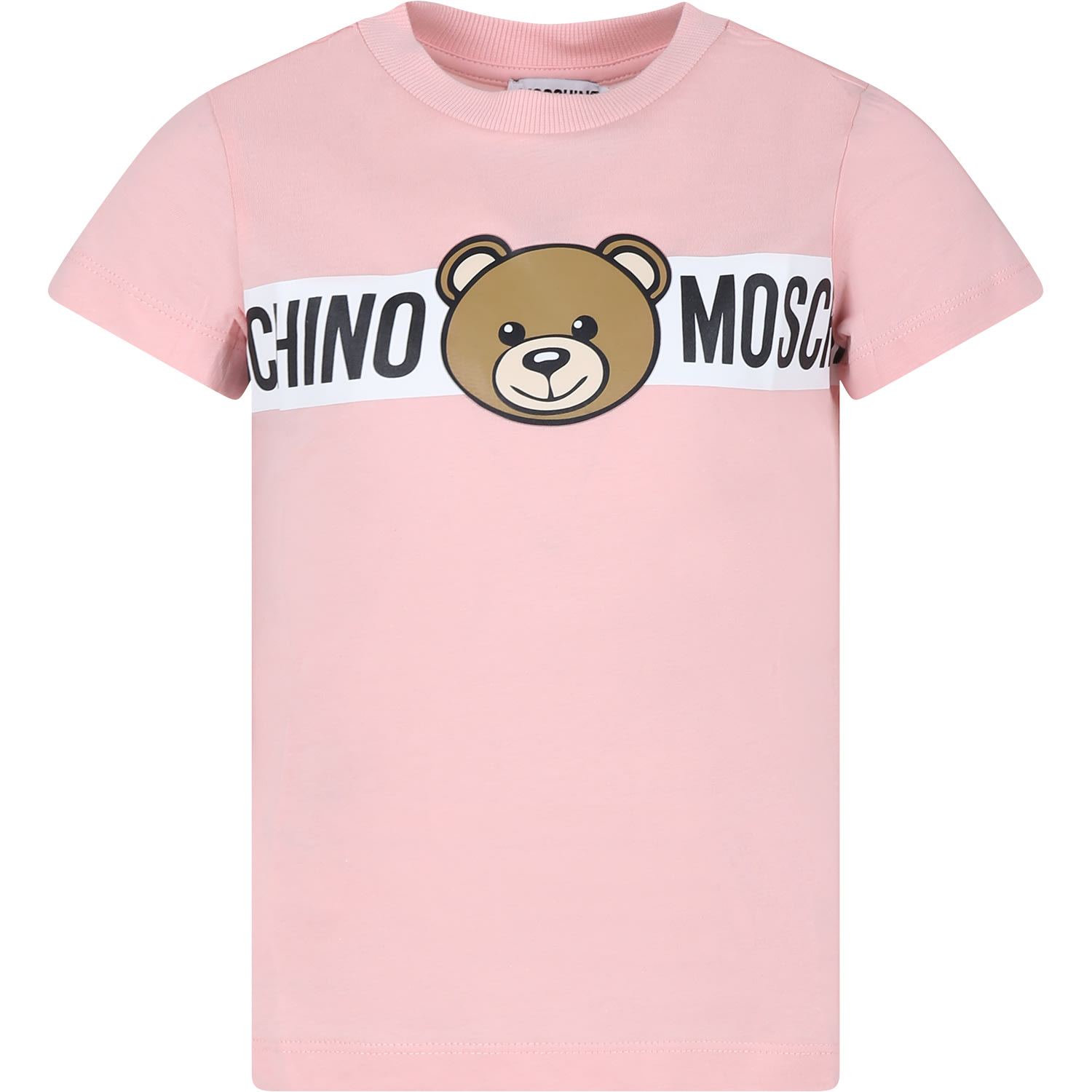 Moschino Kids' Pink T-shirt For Girl With Teddy Bear And Logo