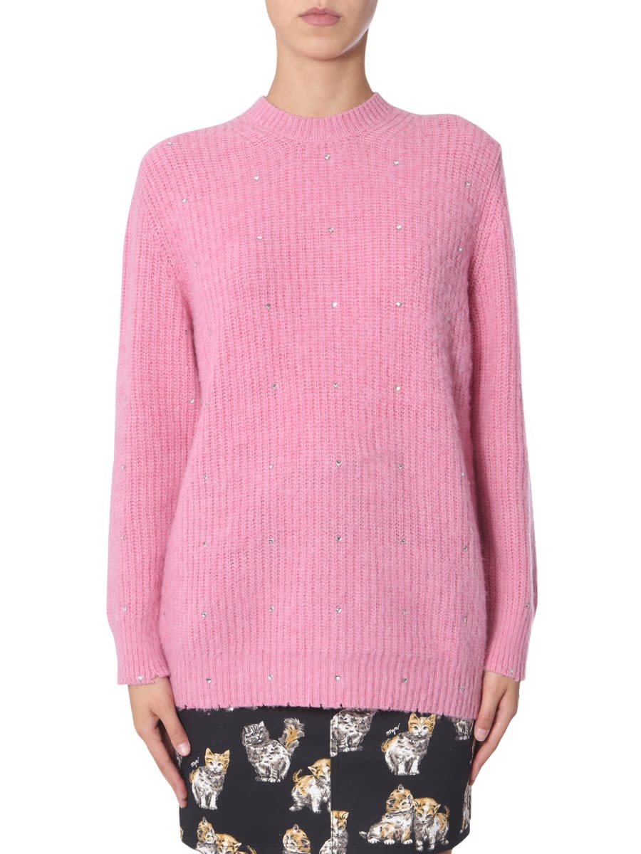 Shop Msgm Crew Neck Sweater In Pink